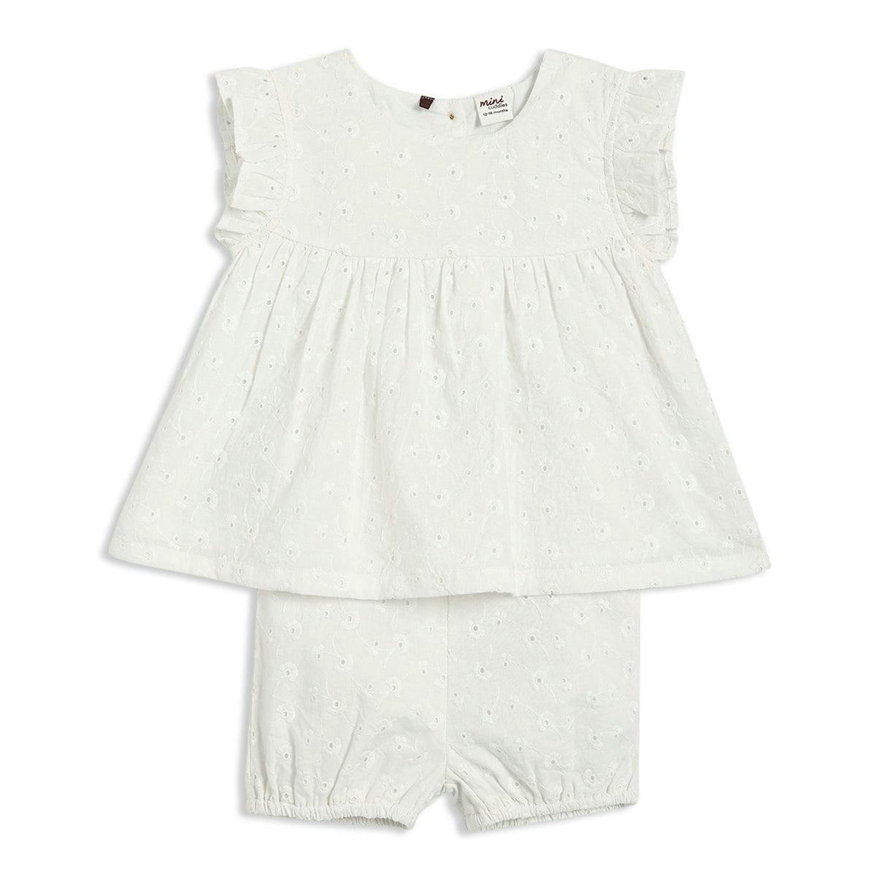 Baby Girls Broderie Anglaise 2pc Set, White , view 1 of 1