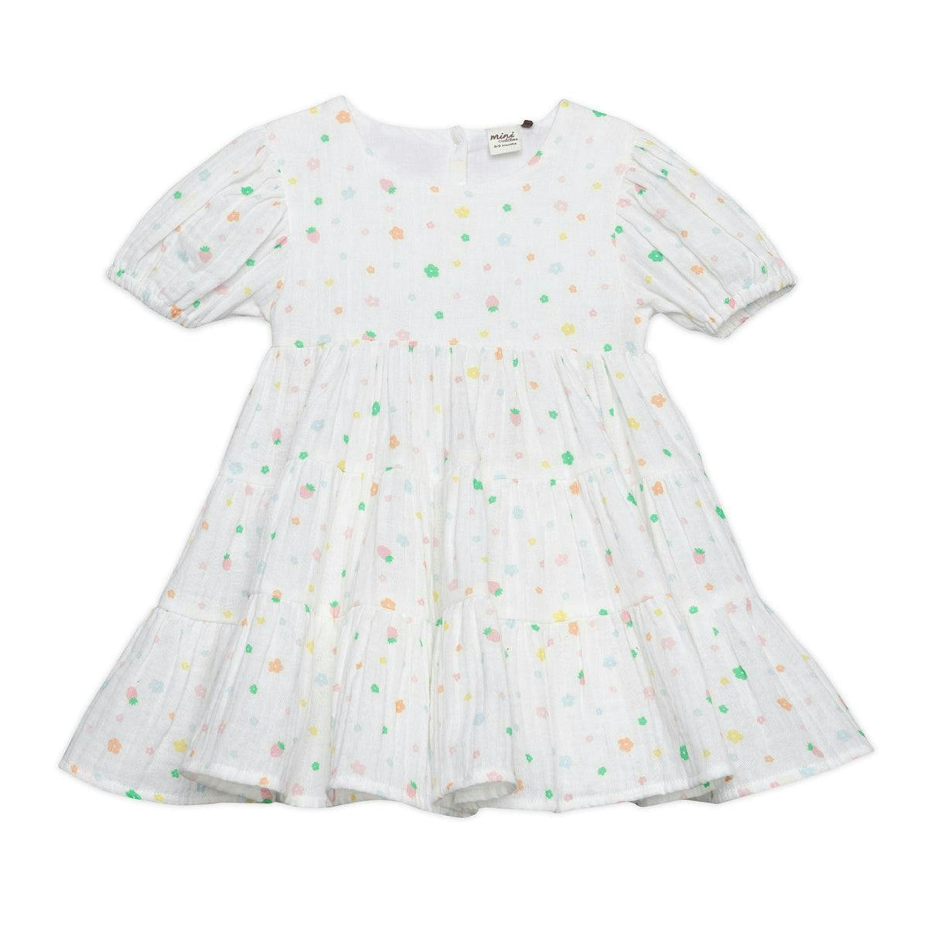 Baby Girls Floral Print Dress, White , view 1 of 1