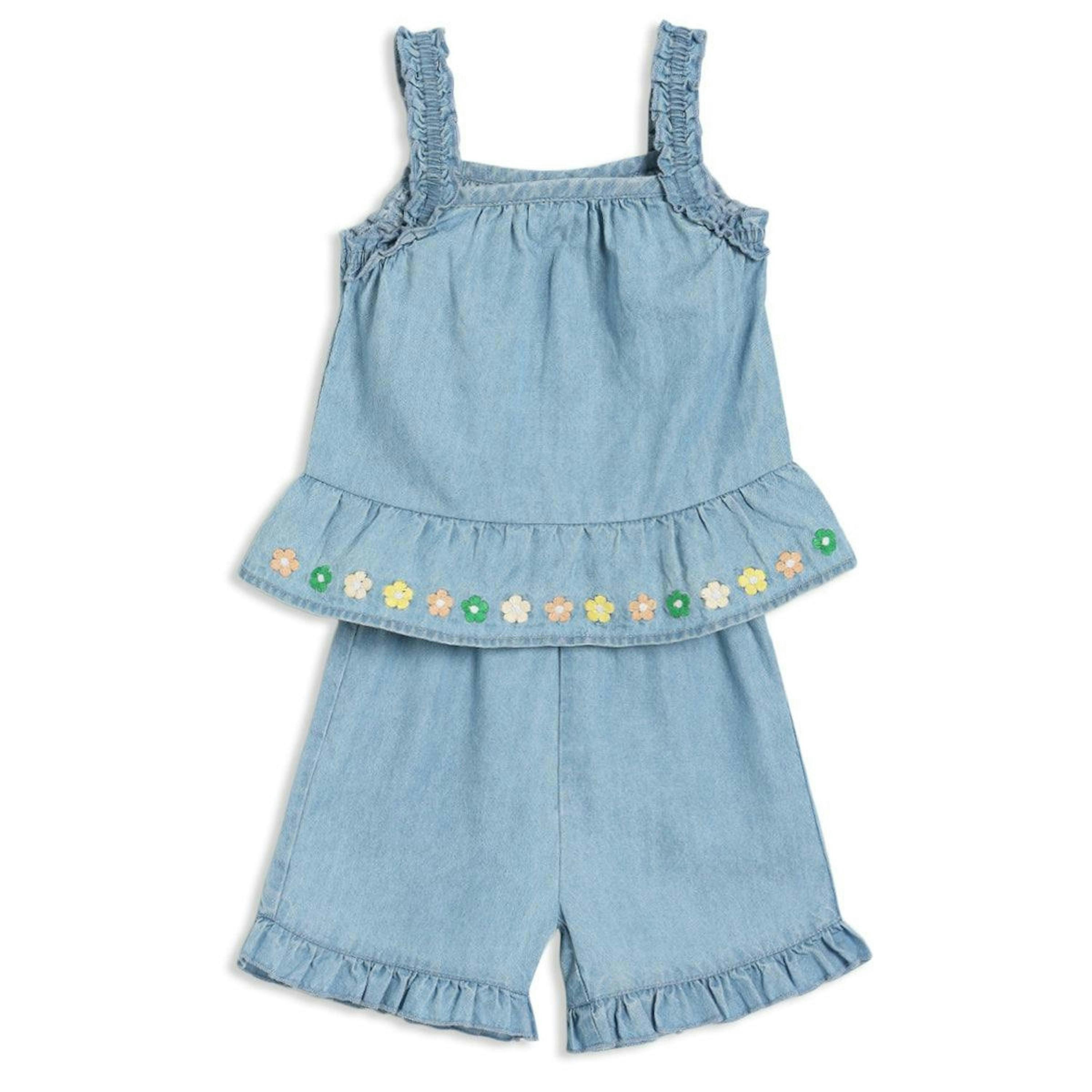 Baby Girls Floral Embroidered 2pc Set, Blue , view 1 of 1