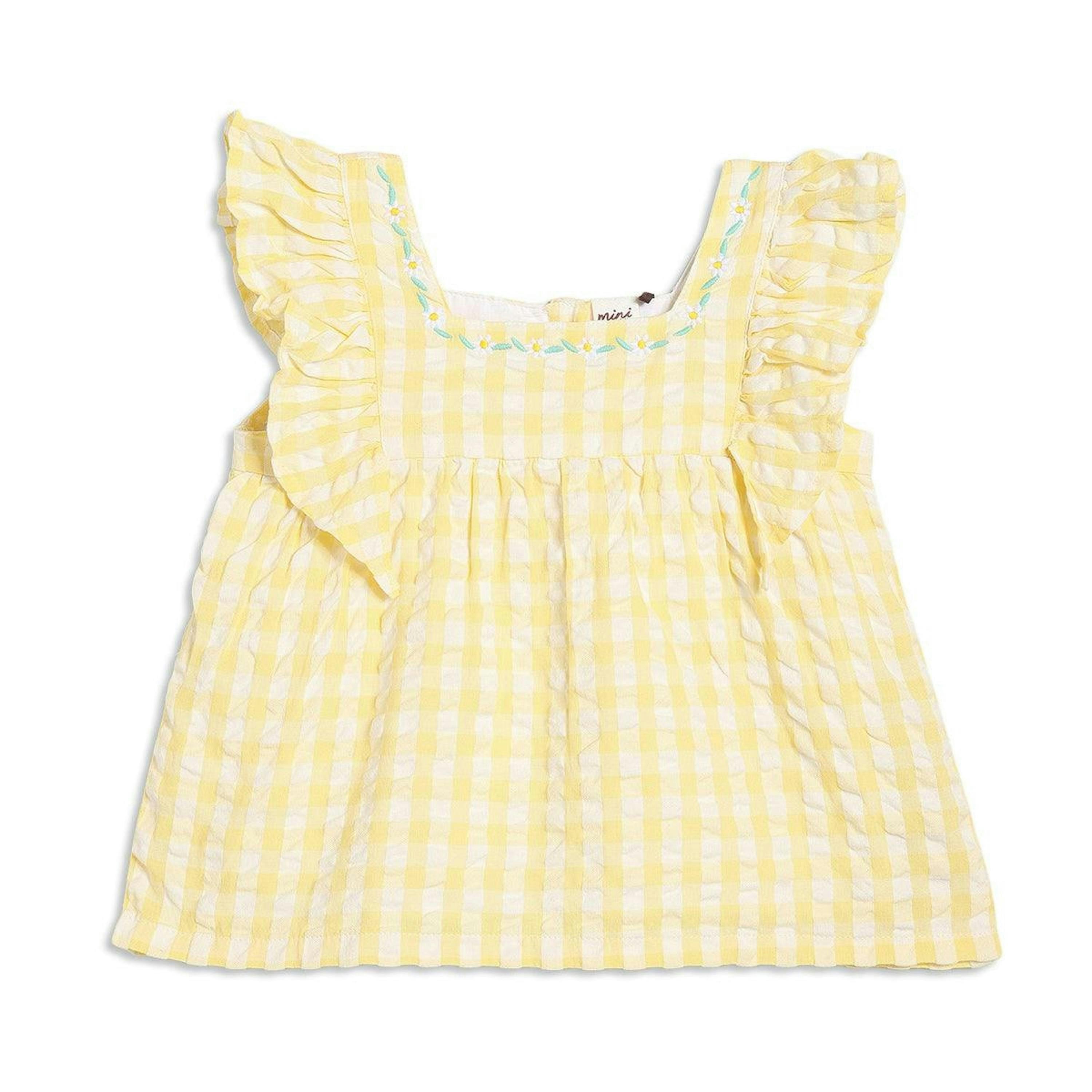 Baby Girls Checked Woven Top, Yellow , view 1 of 1