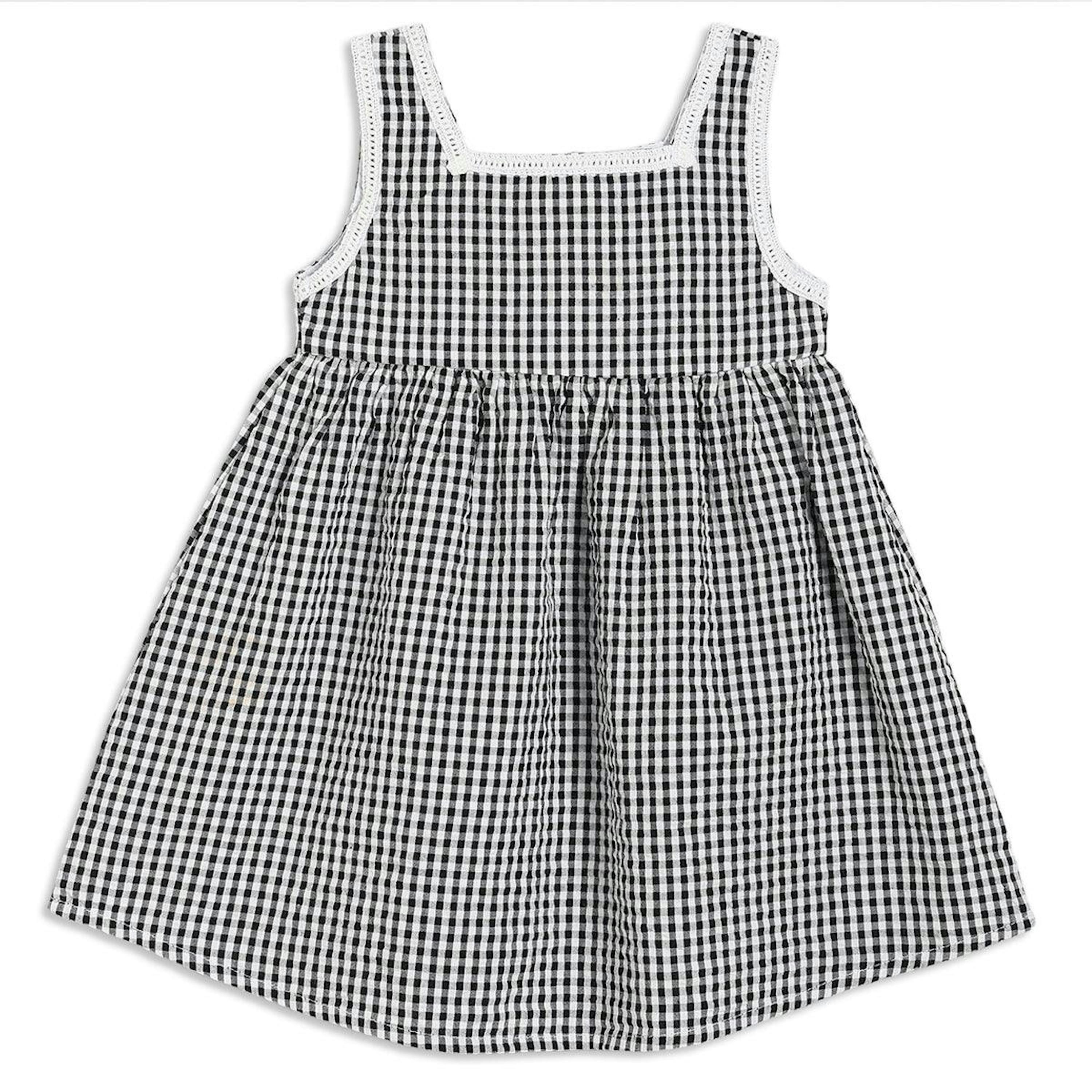 Baby Girls Checked Woven Dress, Black , view 1 of 1
