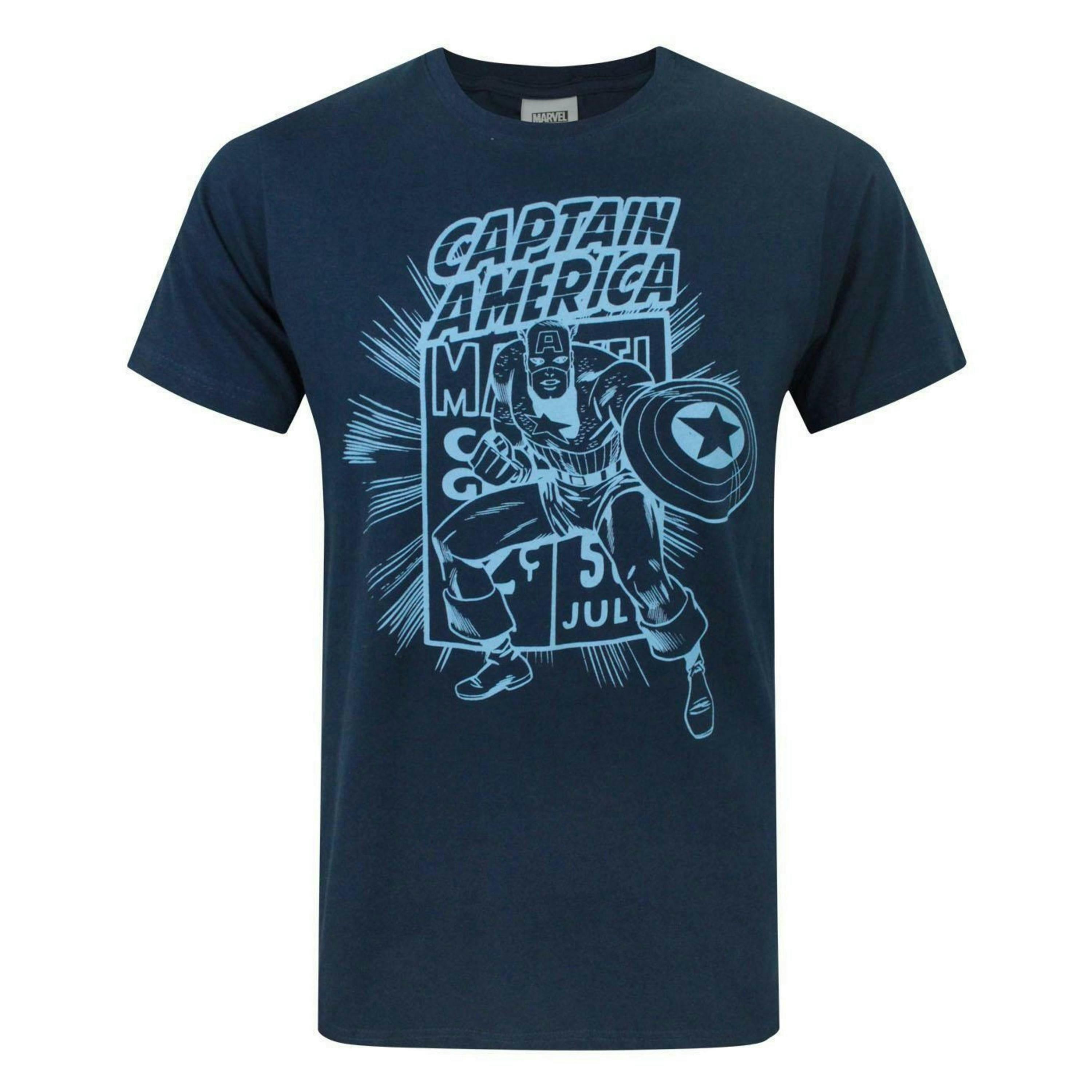 Marvel Mens Blue Captain America Short Sleeved T-Shirt by Vanilla Underground , view 1 of 1
