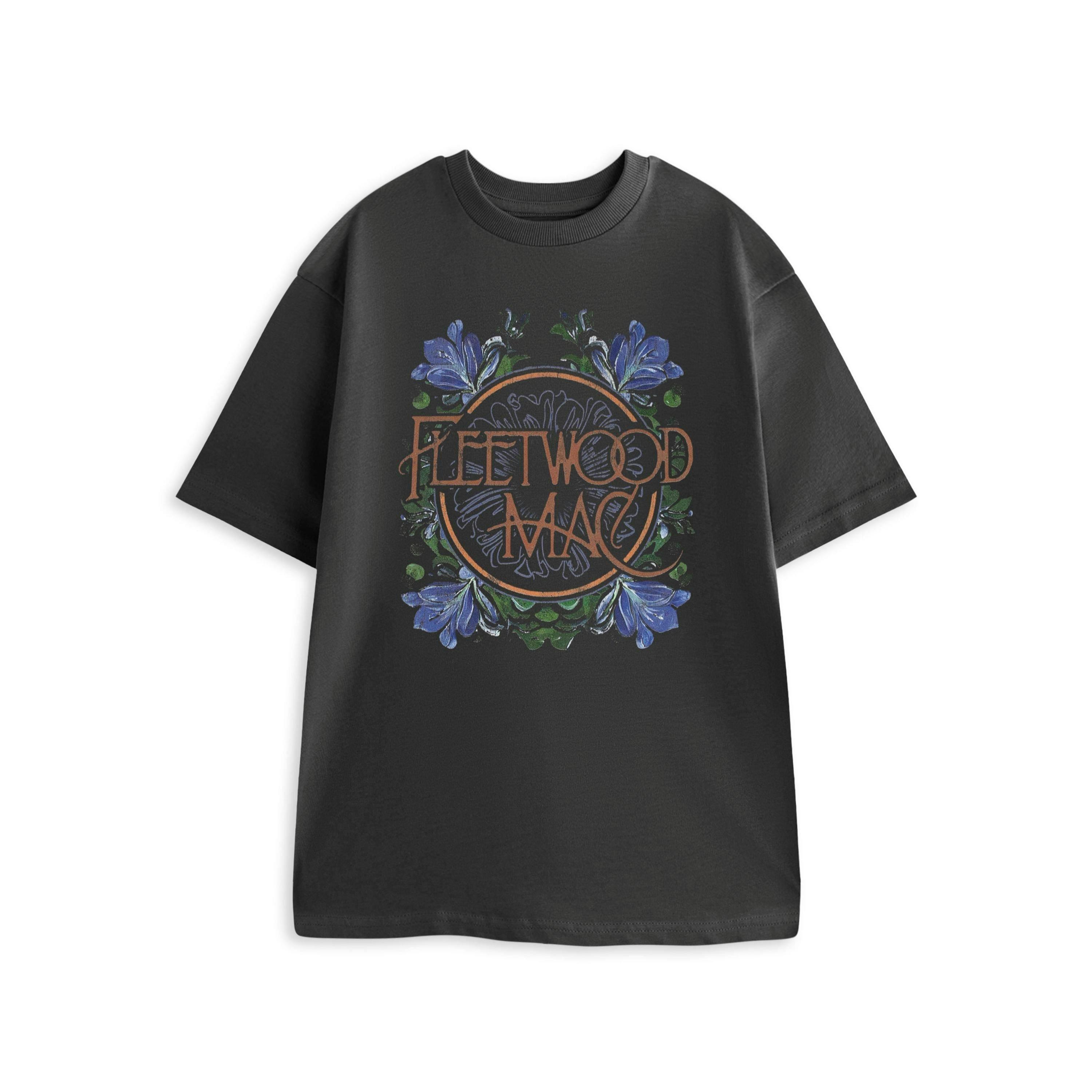 Fleetwood Mac Mens Black Flowers Short Sleeved T-Shirt by Vanilla Underground , view 1 of 1