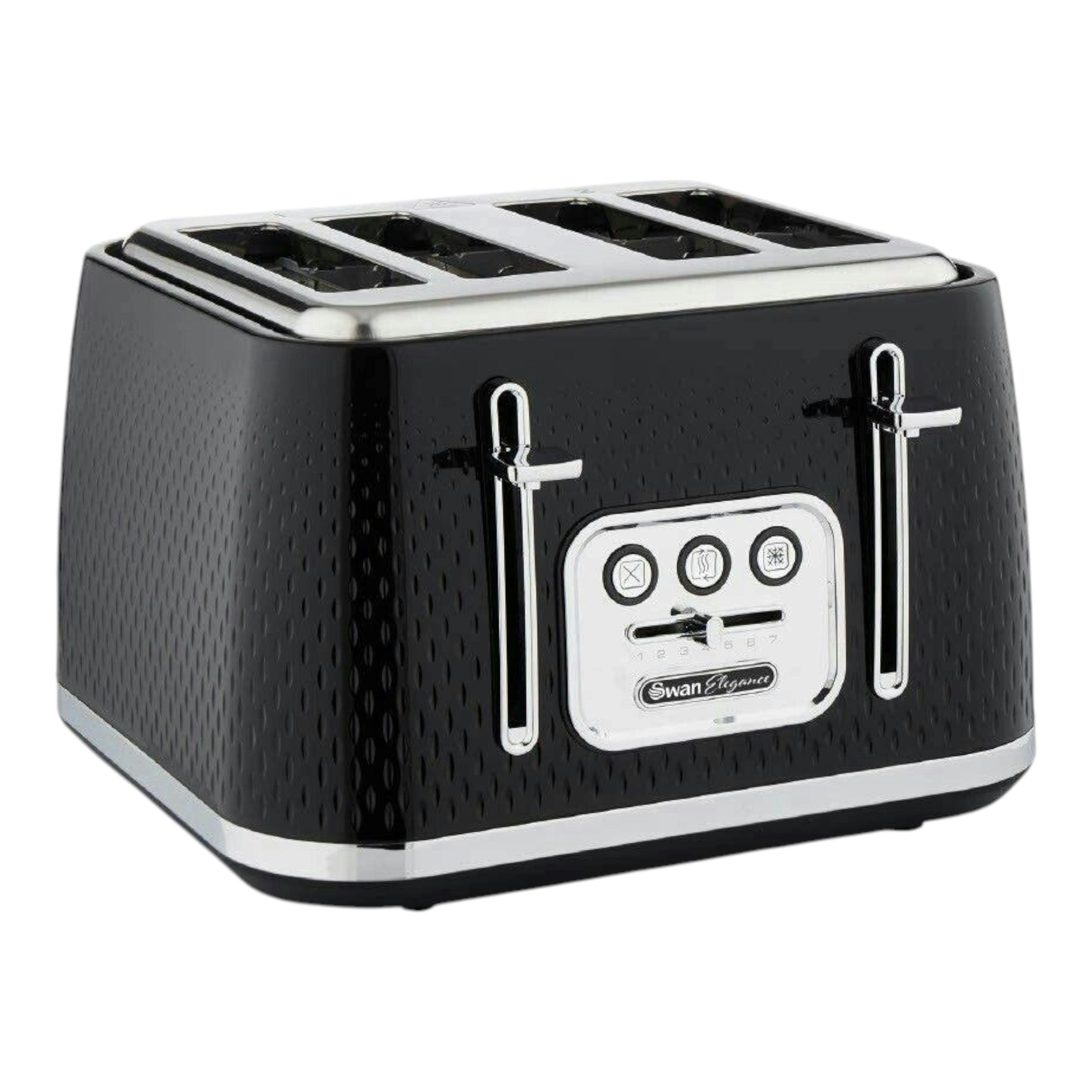 Swan Elegance 4 Slice Toaster Textured Black Gloss Finish Chrome Trim ST19025BLK , view 1 of 1