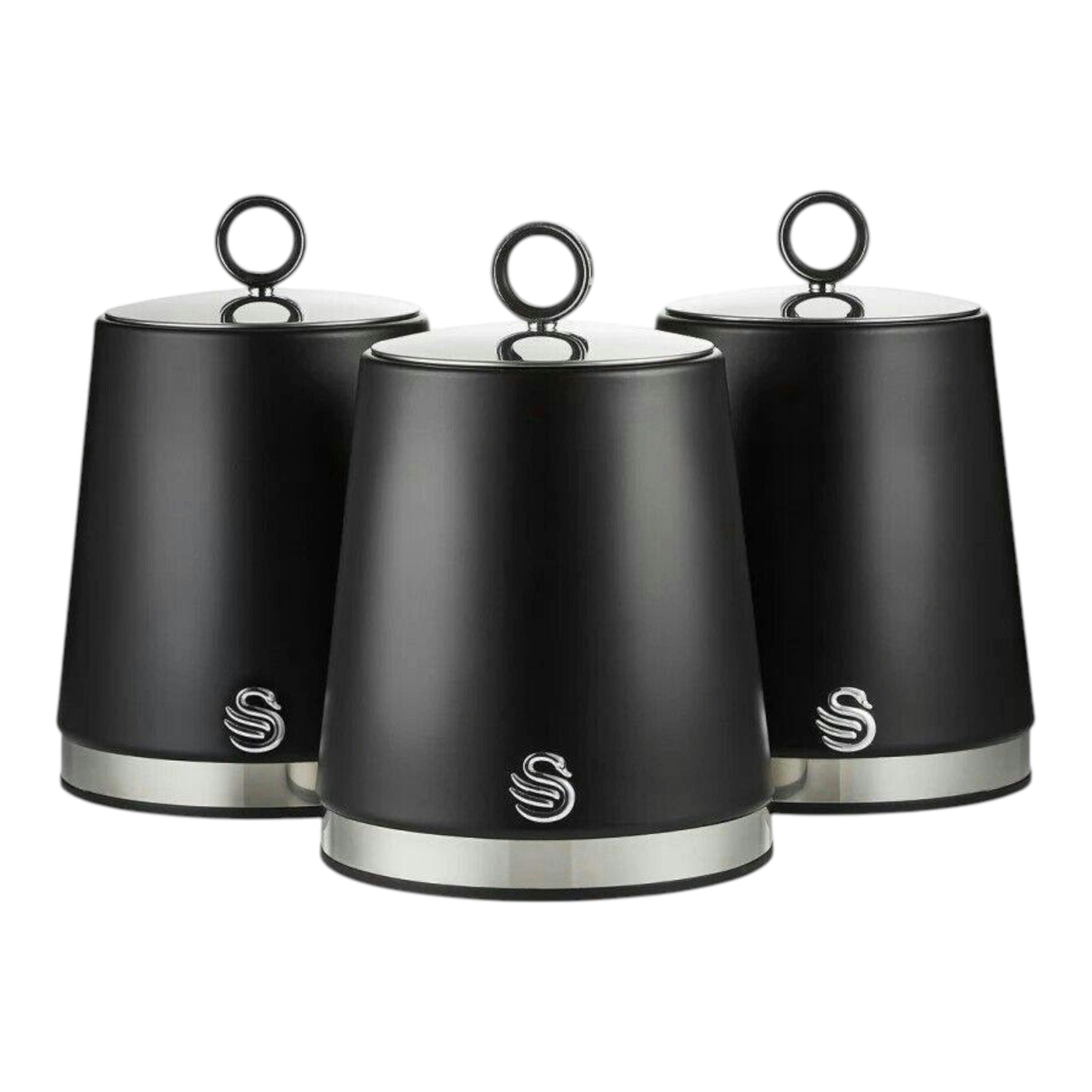 Swan Serenity Black Tea Coffee Sugar Canisters Set Polished Steel Accents , view 1 of 1
