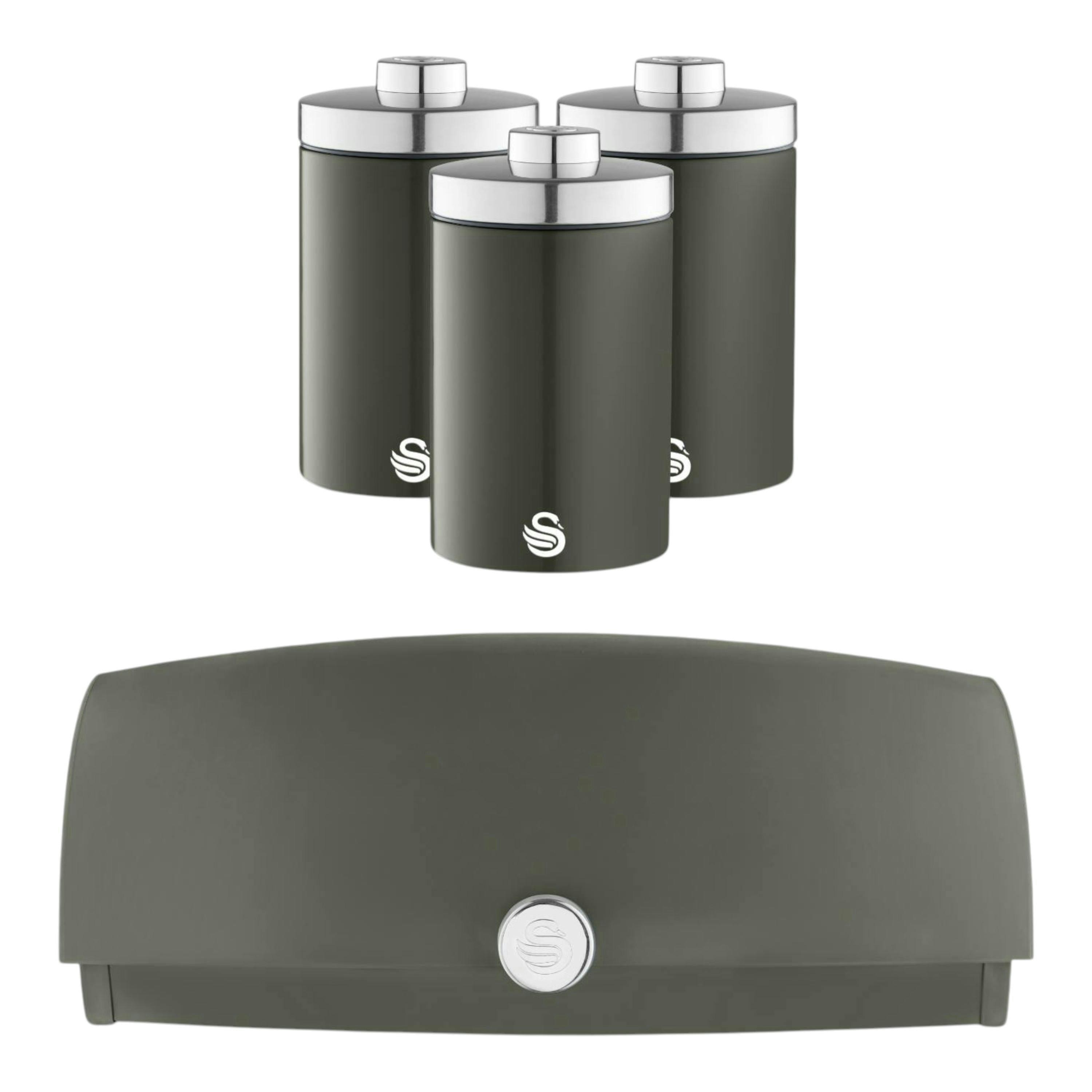 Swan Townhouse Graphite Bread Bin & 3 Canisters Kitchen Storage Set in Grey , view 1 of 1