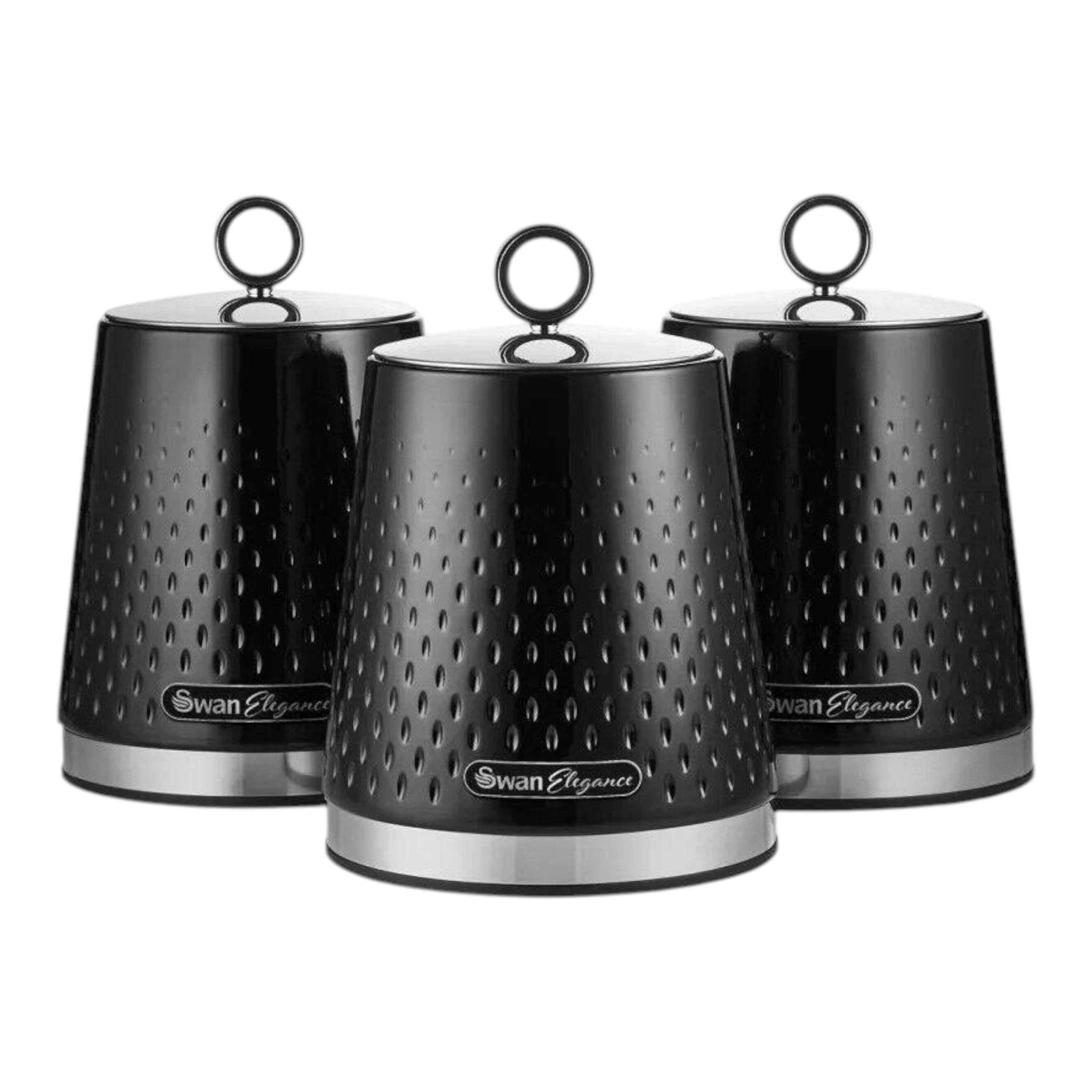 Swan Elegance Black Tea Coffee Sugar Canisters Kitchen Storage Set SWKA18533BLK , view 1 of 1