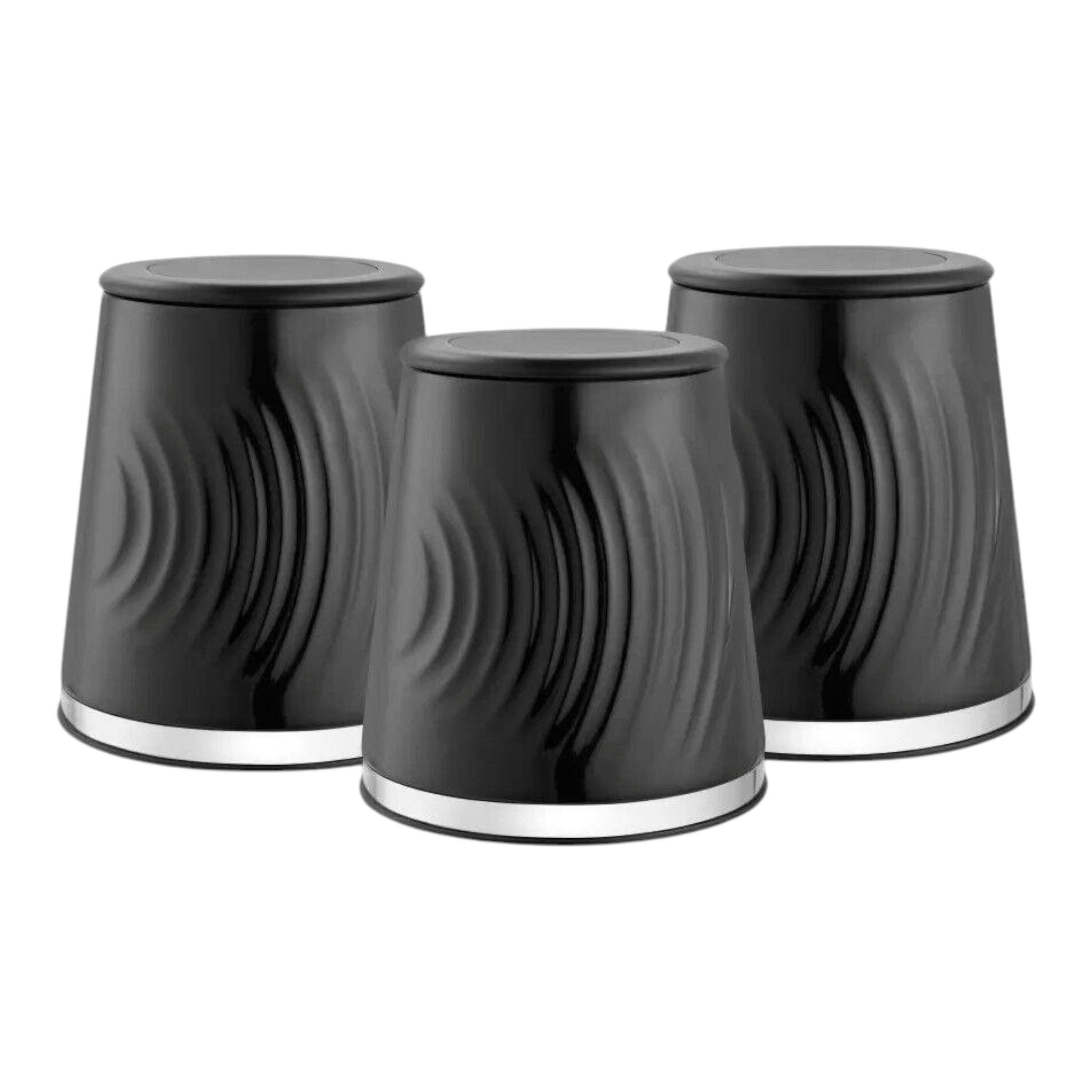 Tower Sonar Black Tea Coffee Sugar Canisters Textured Ripple Design T826220BLK , view 1 of 1