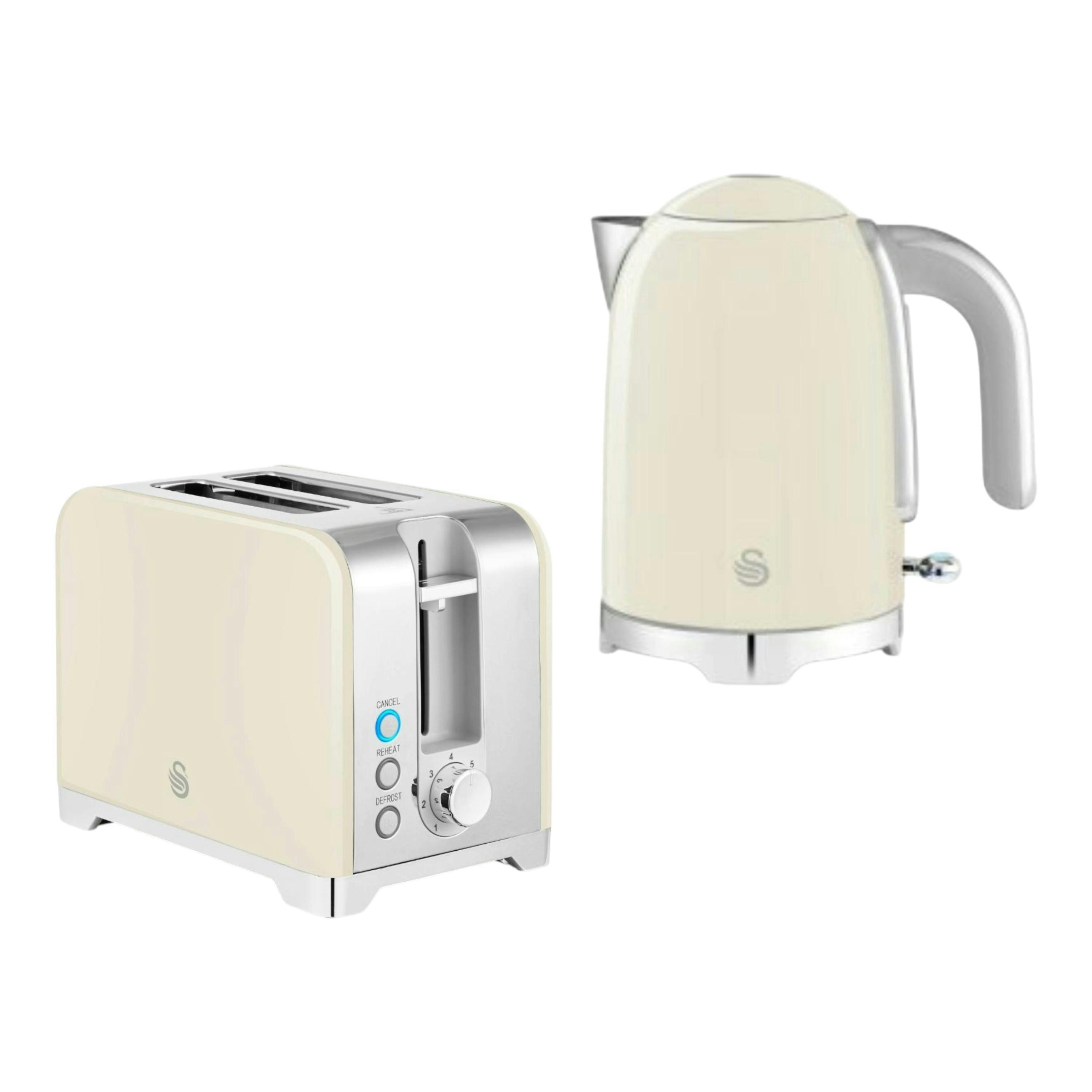 Swan Solace Cream 1.7L 3KW Kettle & 2 Slice Toaster Set with High Gloss Cream Finish & Chrome Trim , view 1 of 1