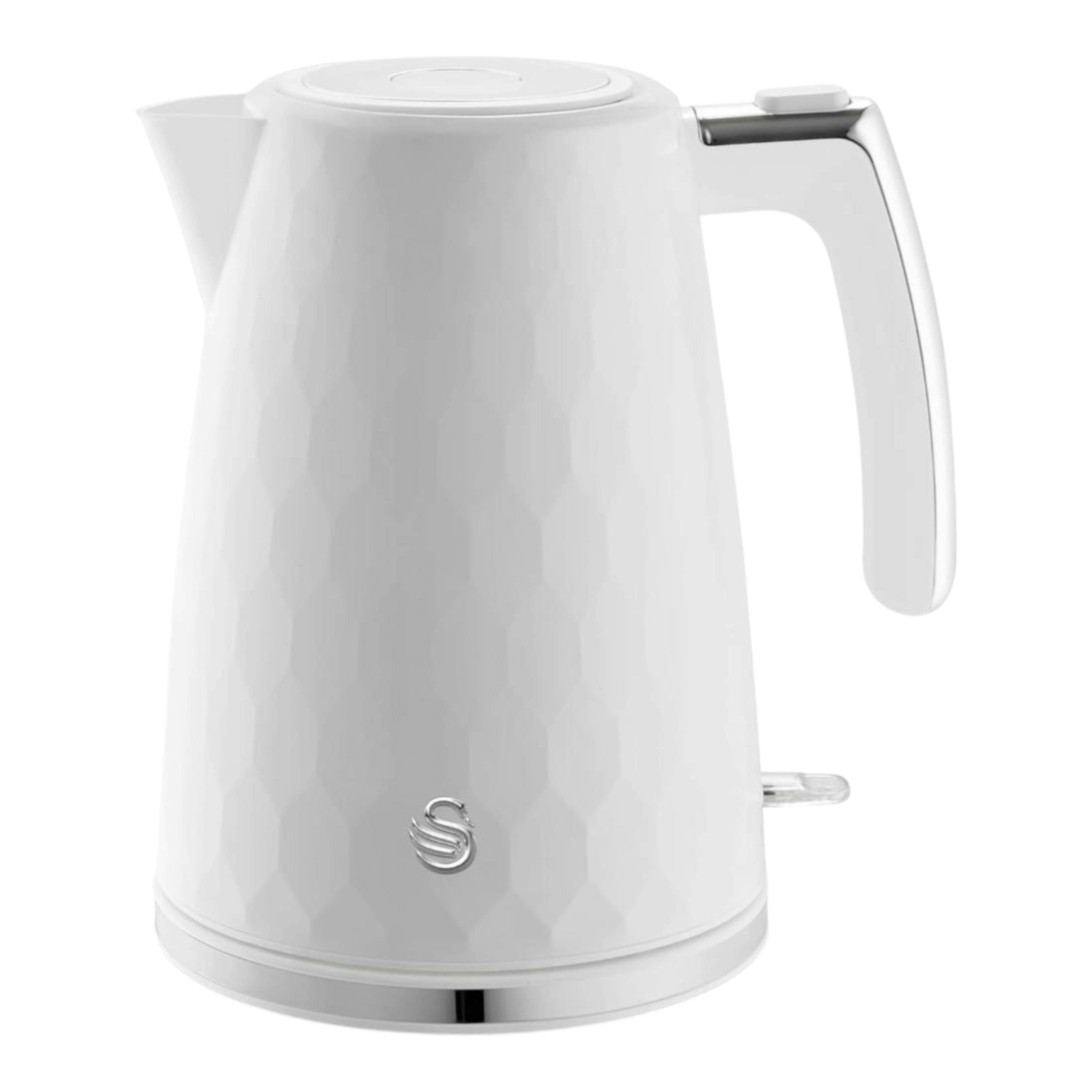 Swan Hexton White Rapid Boil Kettle 1.7L 3KW Hexagonal Texture Chrome Accents , view 1 of 1