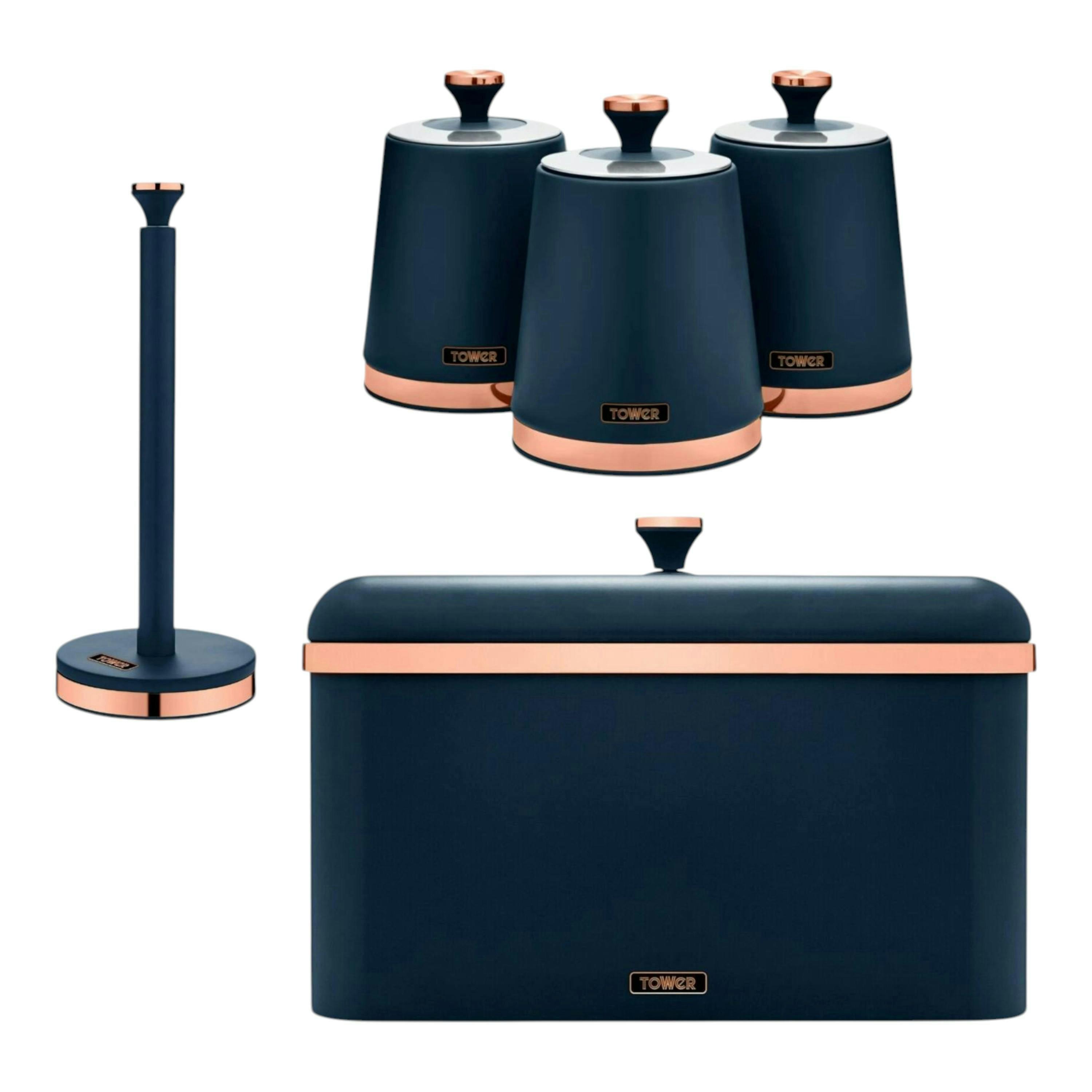 Tower Cavaletto Blue Kitchen Storage Set Bread Bin, Canisters & Kitchen Roll Holder Storage Set , view 1 of 1