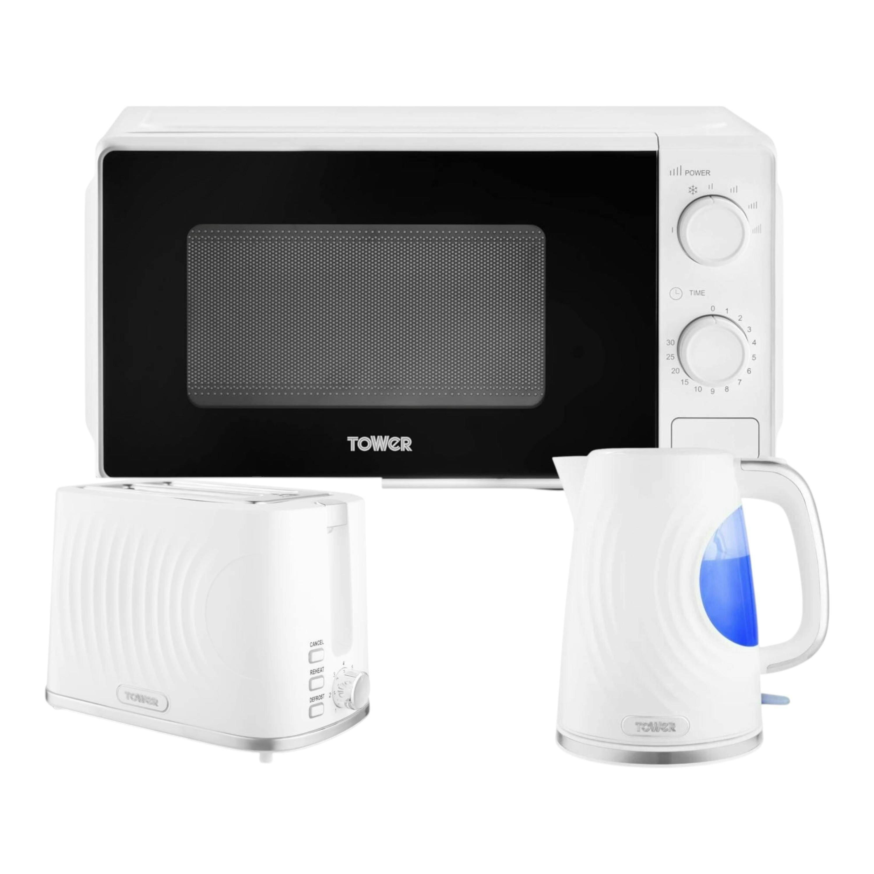 Tower Sonar White 1.7L Kettle, 2 Slice Toaster and 800W 20L Manual Microwave T24044WHT , view 1 of 1