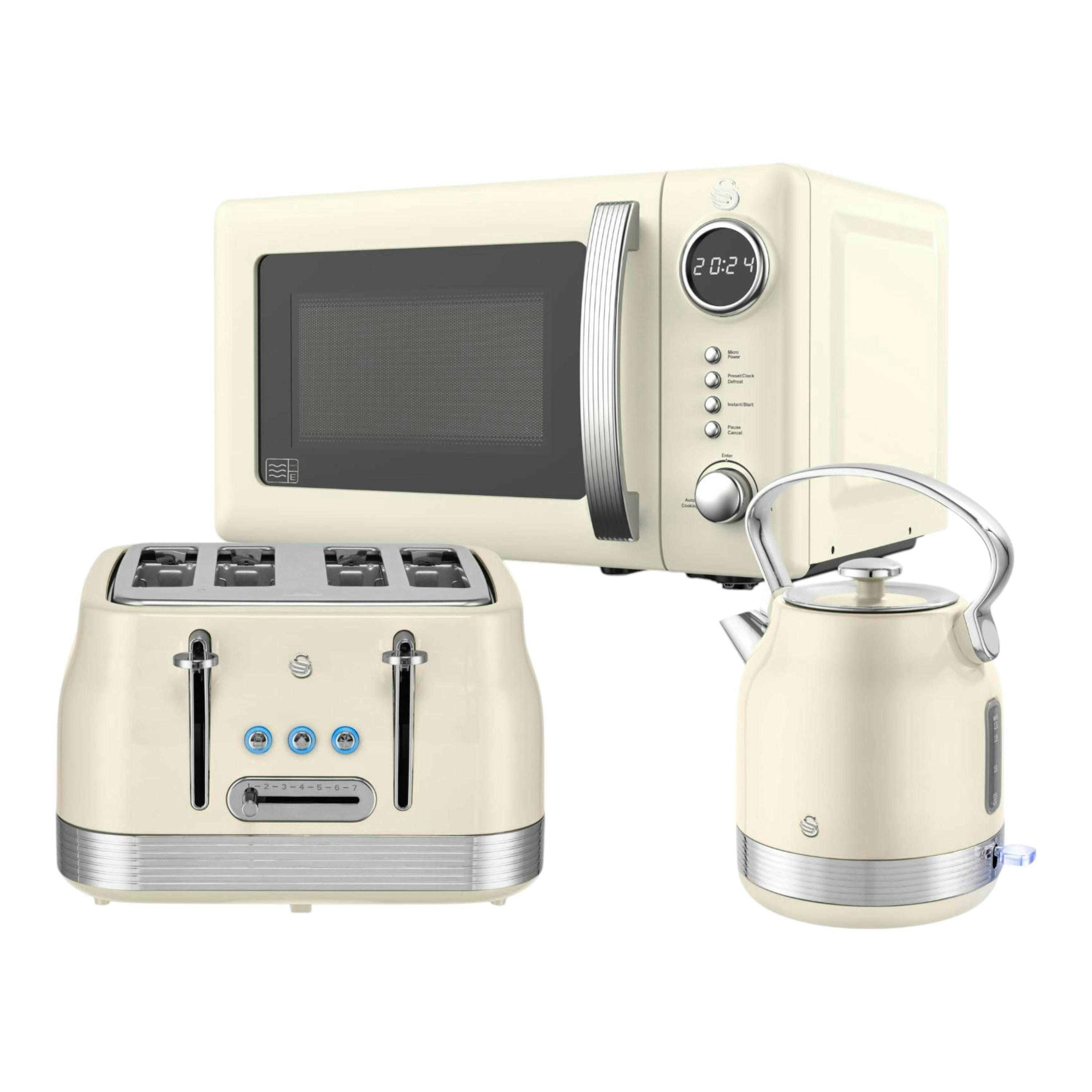 Swan Retro Revive Traditional Stovetop Design Electric Kettle, 4 Slice Toaster & 20L Microwave – Cream with Chrome Accents , view 1 of 1