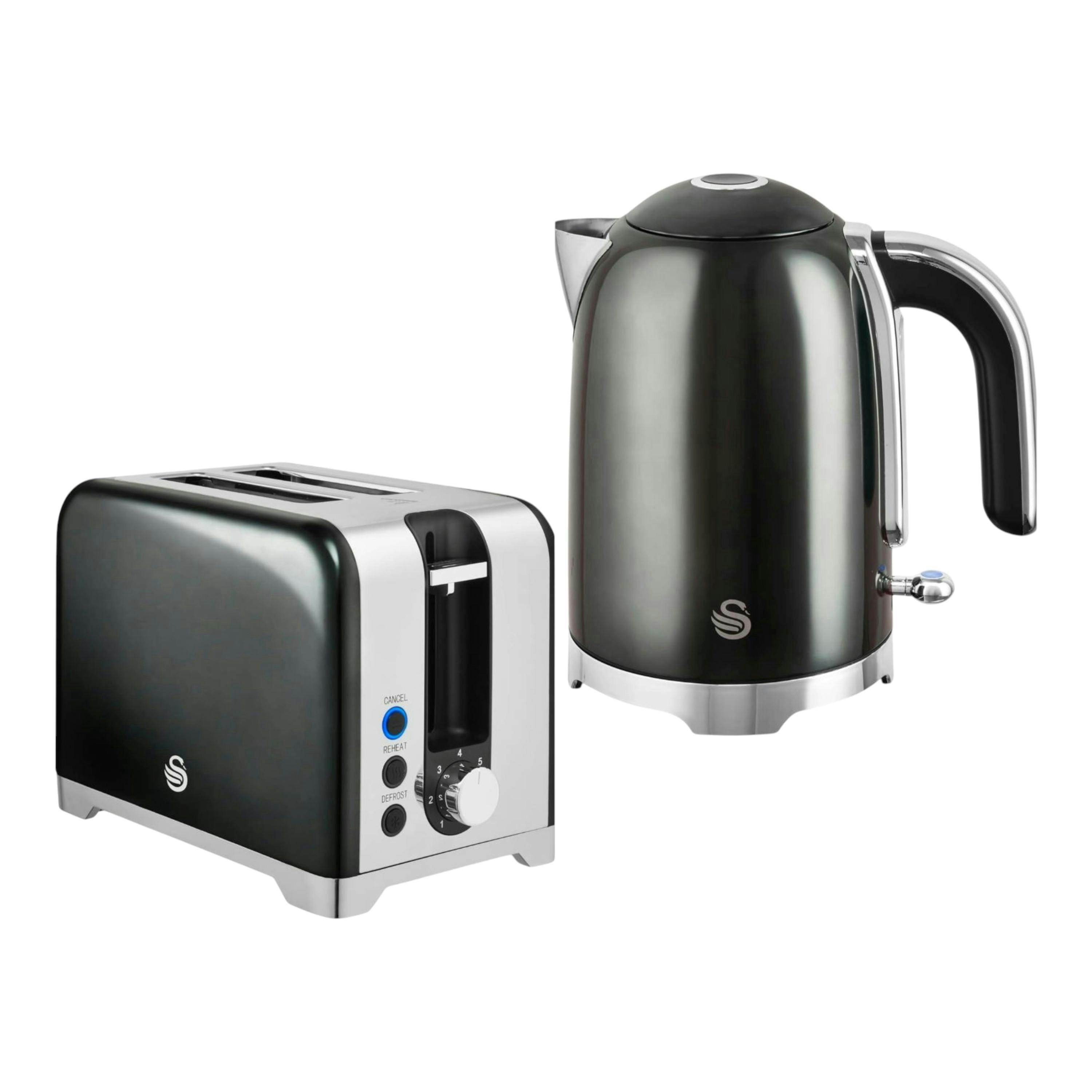 Swan Solace Graphite 1.7L Kettle & 2 Slice Toaster High Gloss Finish & Chrome Trim , view 1 of 1