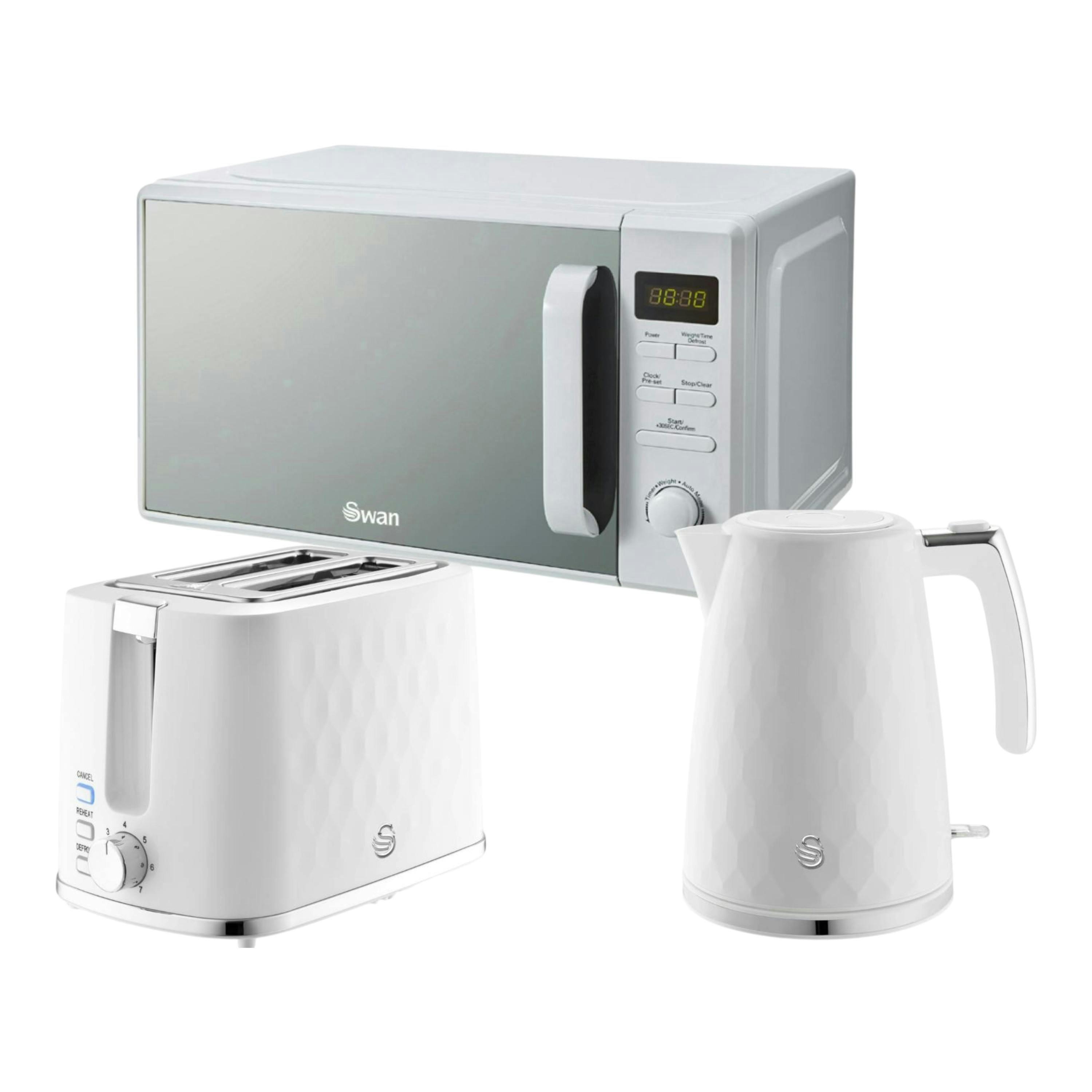 Swan Hexton White Rapid Boil Kettle, 2 Slice Toaster and 20L Digital Microwave SM4421WHT , view 1 of 1