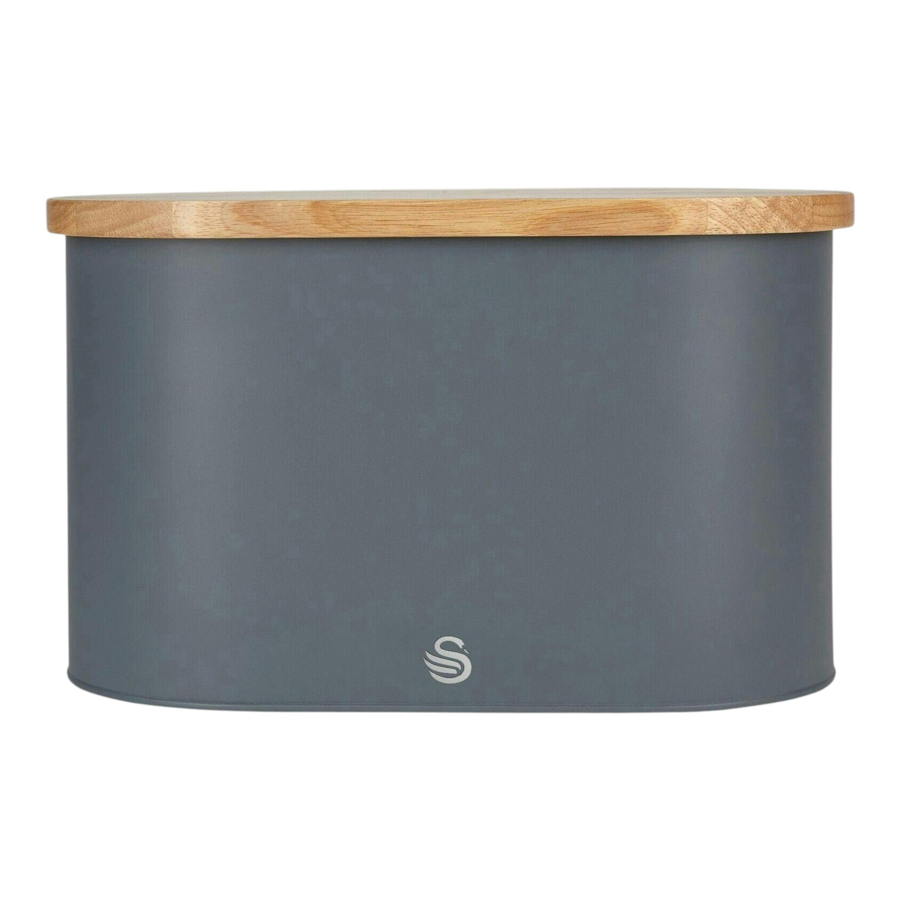 Swan Nordic Grey Bread Bin with Bamboo Cutting Board Lid.  Scandinavian Minimalist Design , view 1 of 1