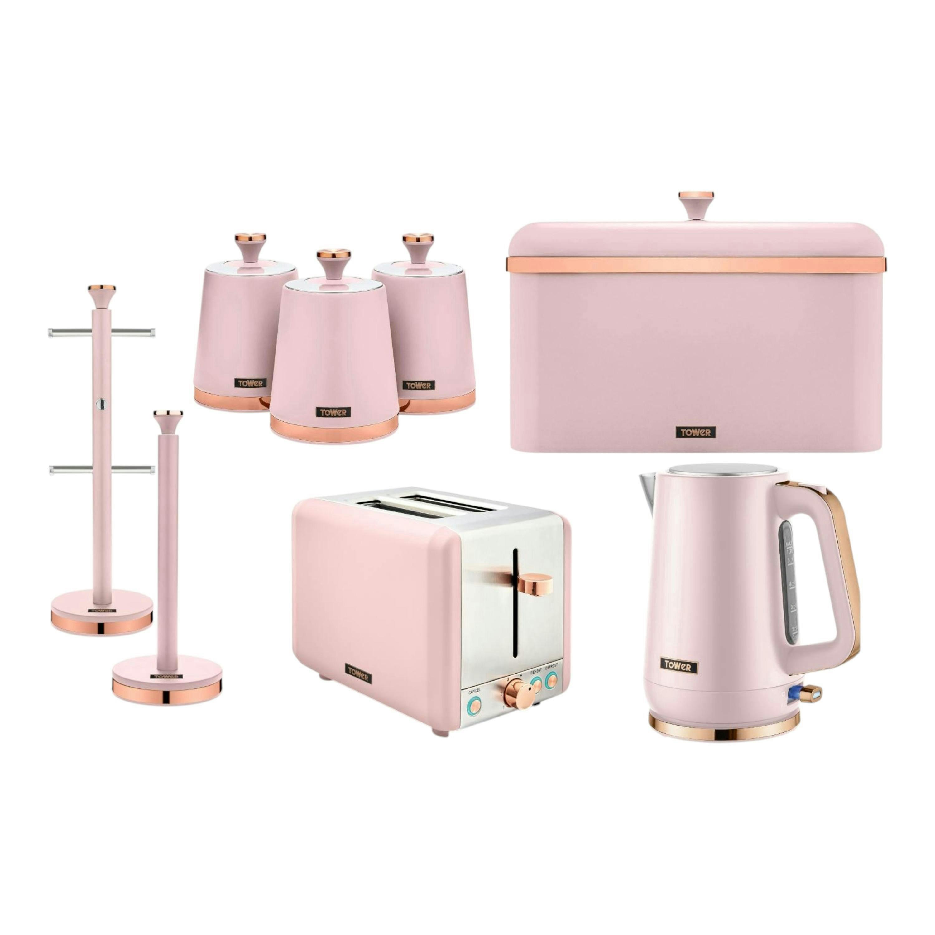 Tower Cavaletto Pink Jug Kettle, 2 Slice Toaster & Kitchen Storage Bundle Set of 8 , view 1 of 1