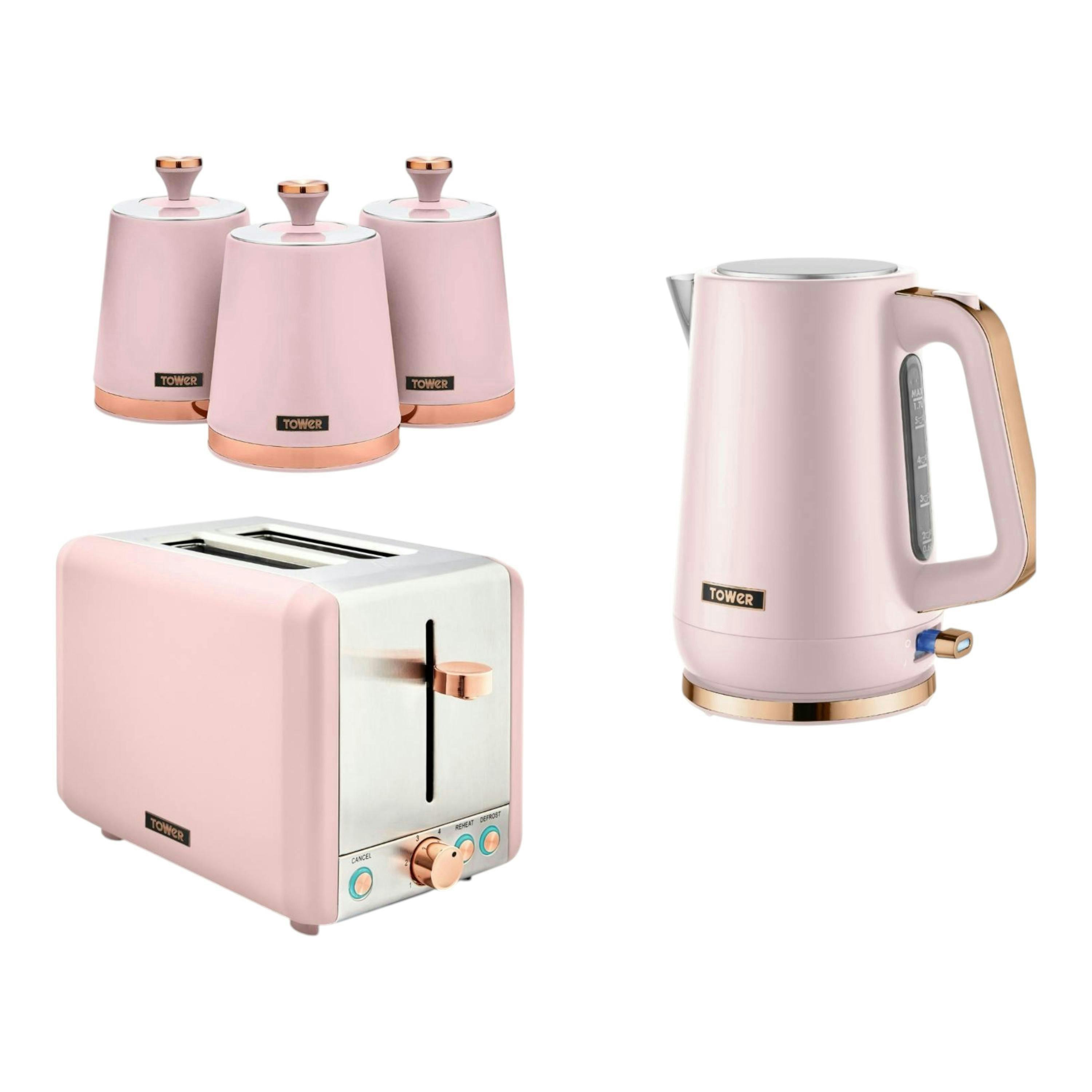Tower Cavaletto Pink 1.7L Jug Kettle, 2 Slice Toaster & 3 Canisters Matching Bundle Set , view 1 of 1