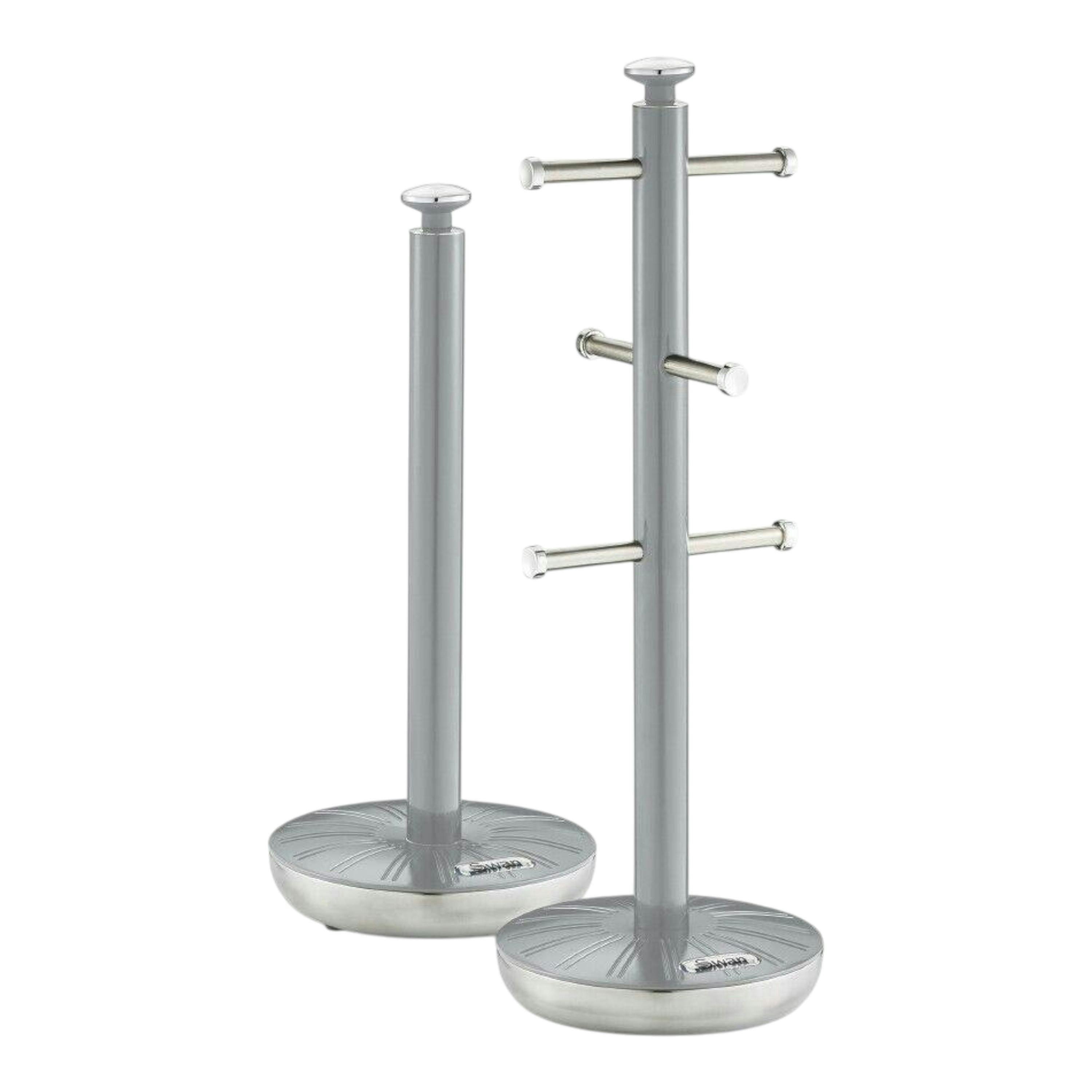 Swan Retro Grey Mug Tree & Towel Pole Matching Kitchen Storage Set , view 1 of 1