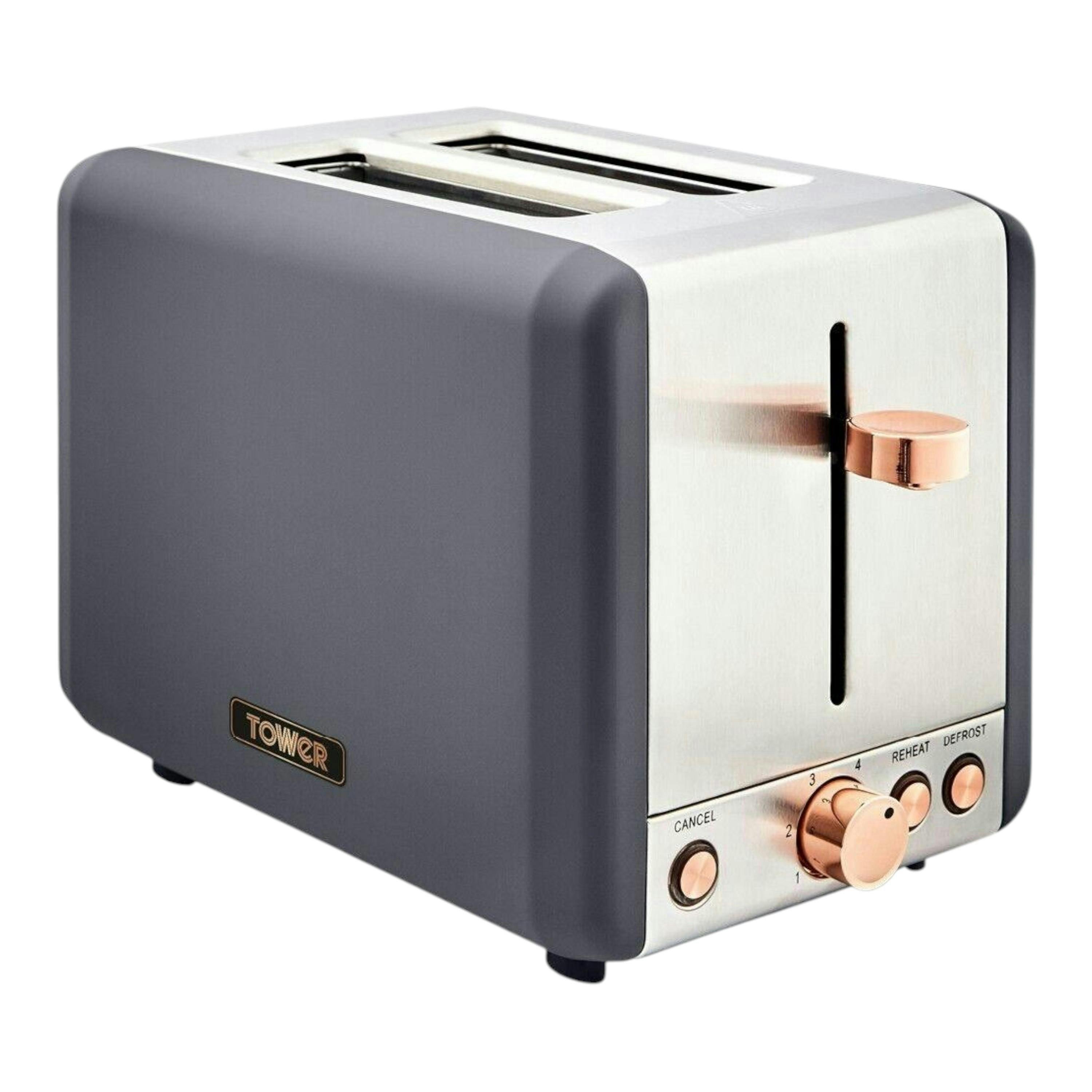 Tower Cavaletto T20036RGG 2 Slice Toaster in Grey & Rose Gold. 3 Year Guarantee , view 1 of 1