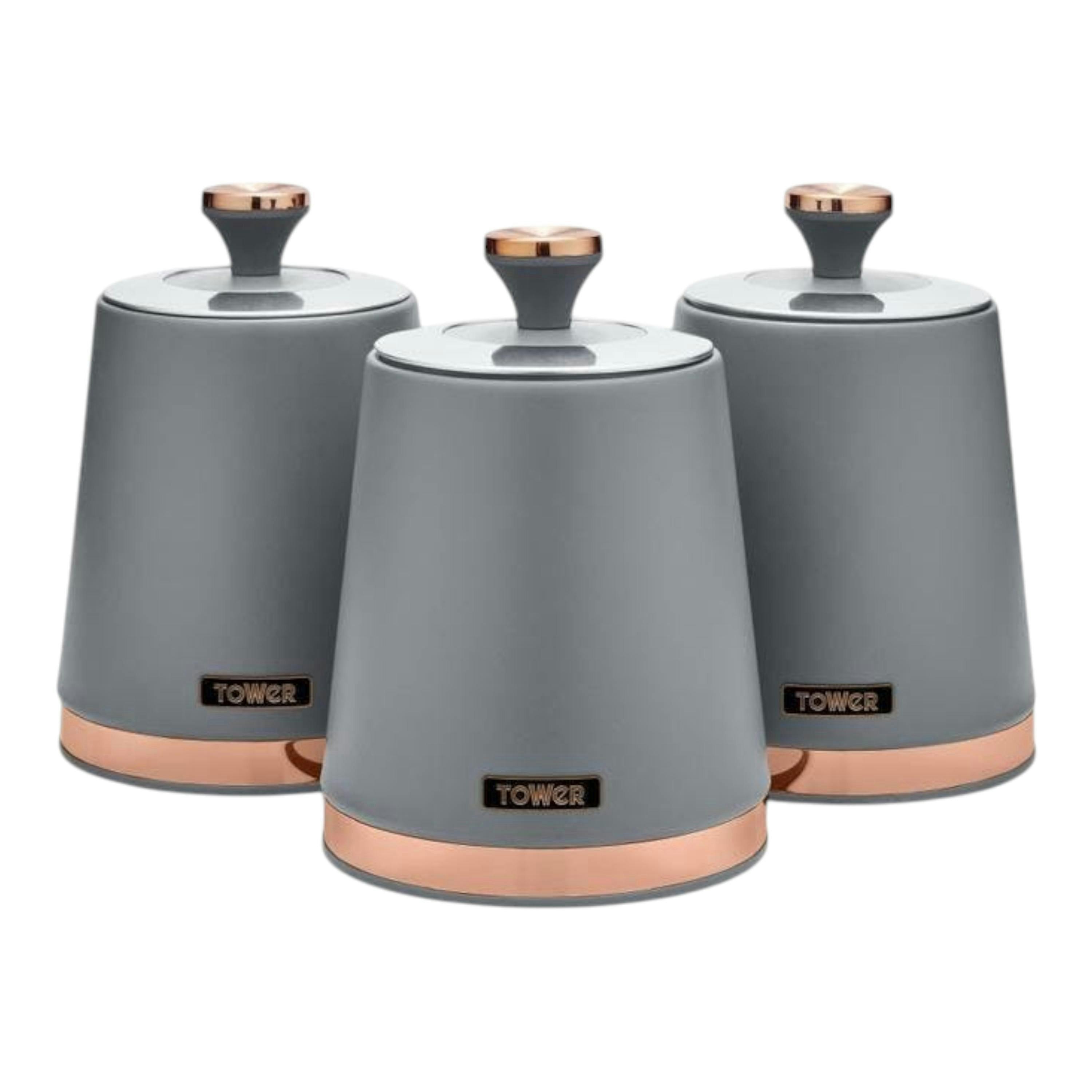 TOWER Cavaletto Grey Tea Coffee Sugar Canisters Set Rose Gold Accents T826131GRY , view 1 of 1