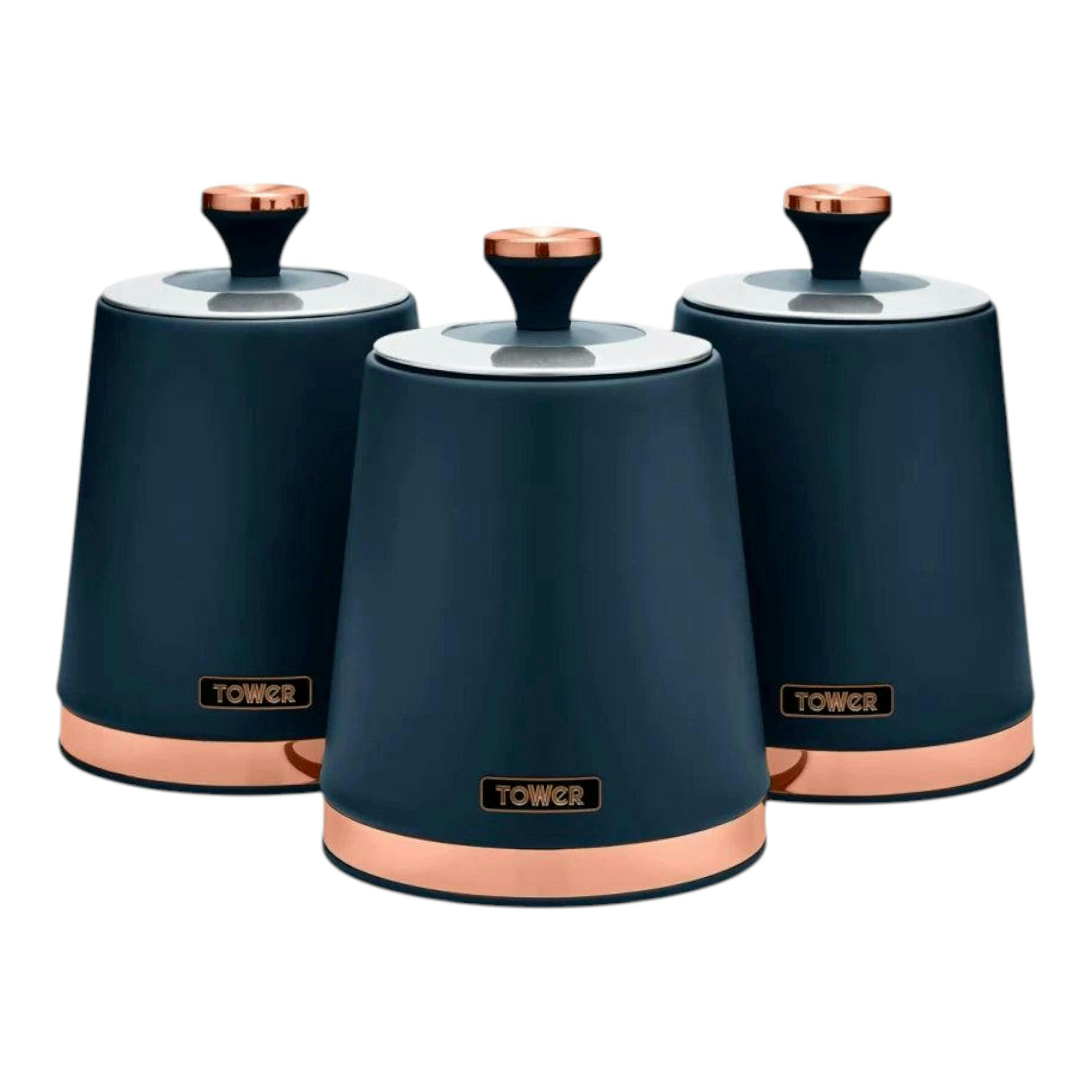 TOWER Cavaletto Tea Coffee Sugar Canisters Midnight Blue & Rose Gold Kitchen Storage , view 1 of 1