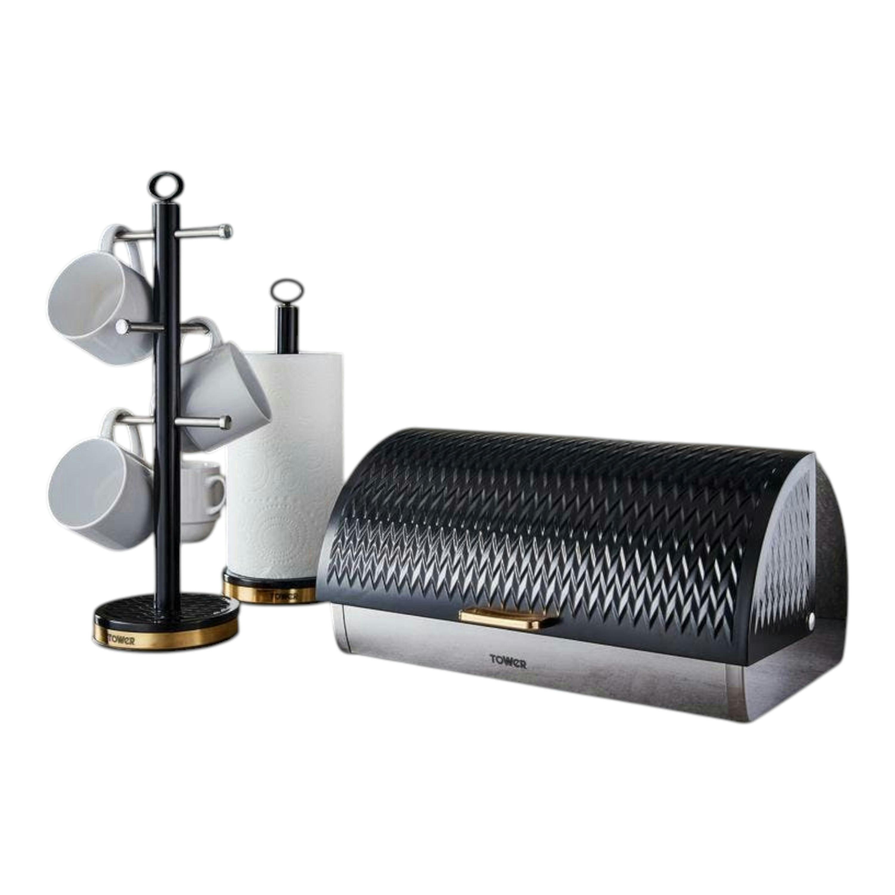 Tower Empire Bread Bin, Mug Tree & Towel Pole Matching Set in Black & Brass , view 1 of 1