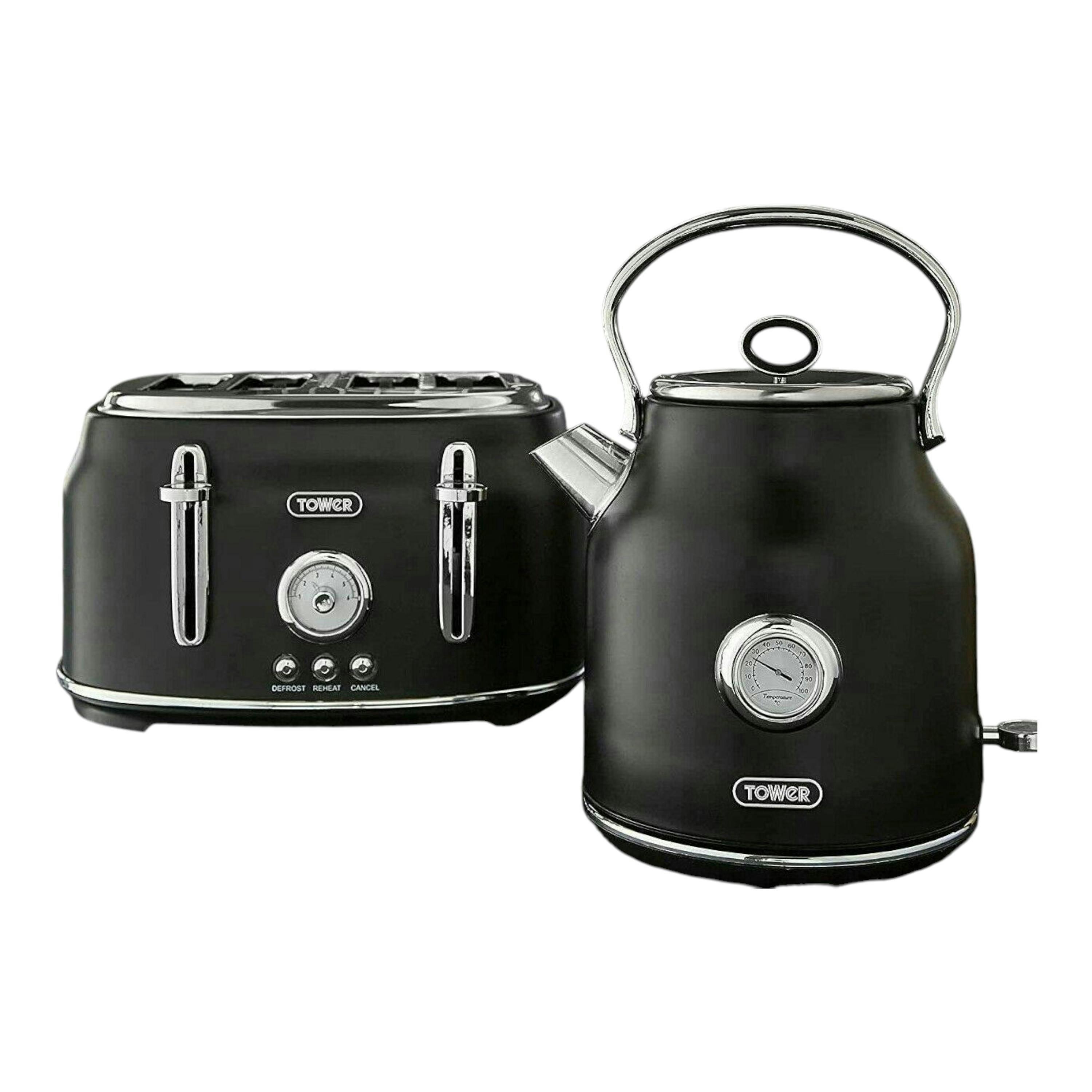 Tower Renaissance 1.7L 3KW Kettle & 4 Slice Toaster Matching Kitchen Set in Black , view 1 of 1