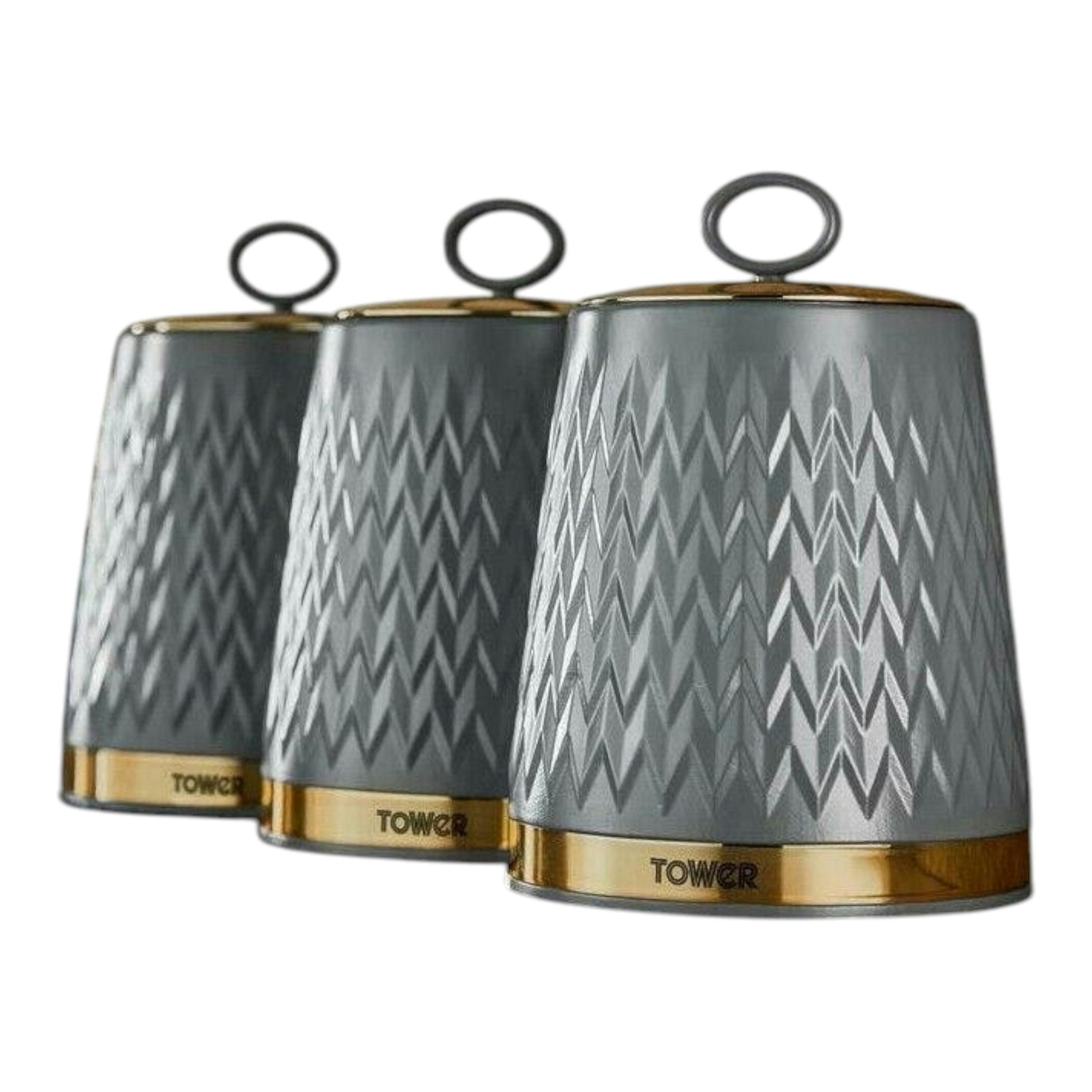 Tower Empire Grey & Bronze Tea Coffee Sugar Kitchen Storage Canisters T826091GRY , view 1 of 1