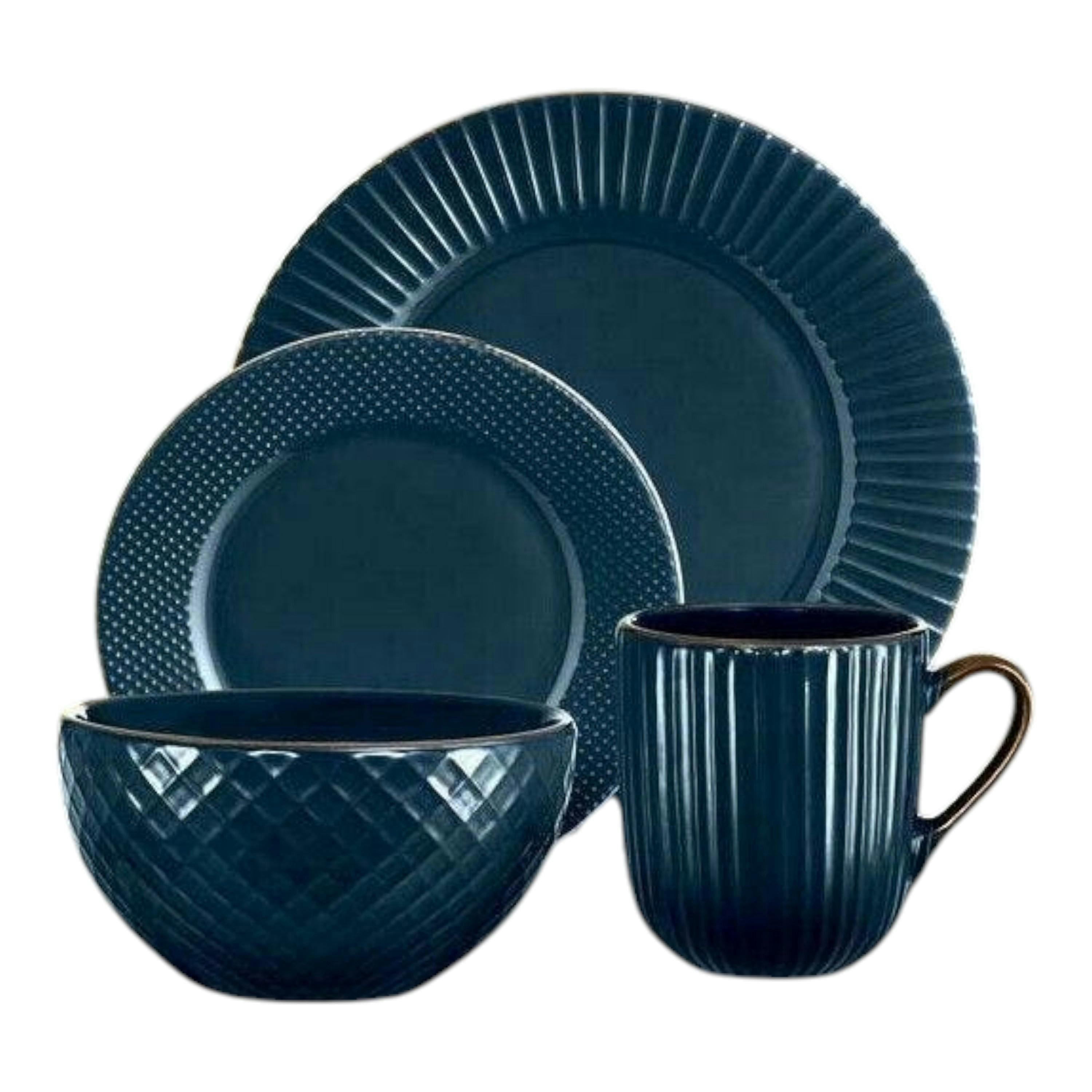 Tower Empire 16 Piece Dinner Set Midnight Blue with Burnt Gold Accents Dining Set , view 1 of 1