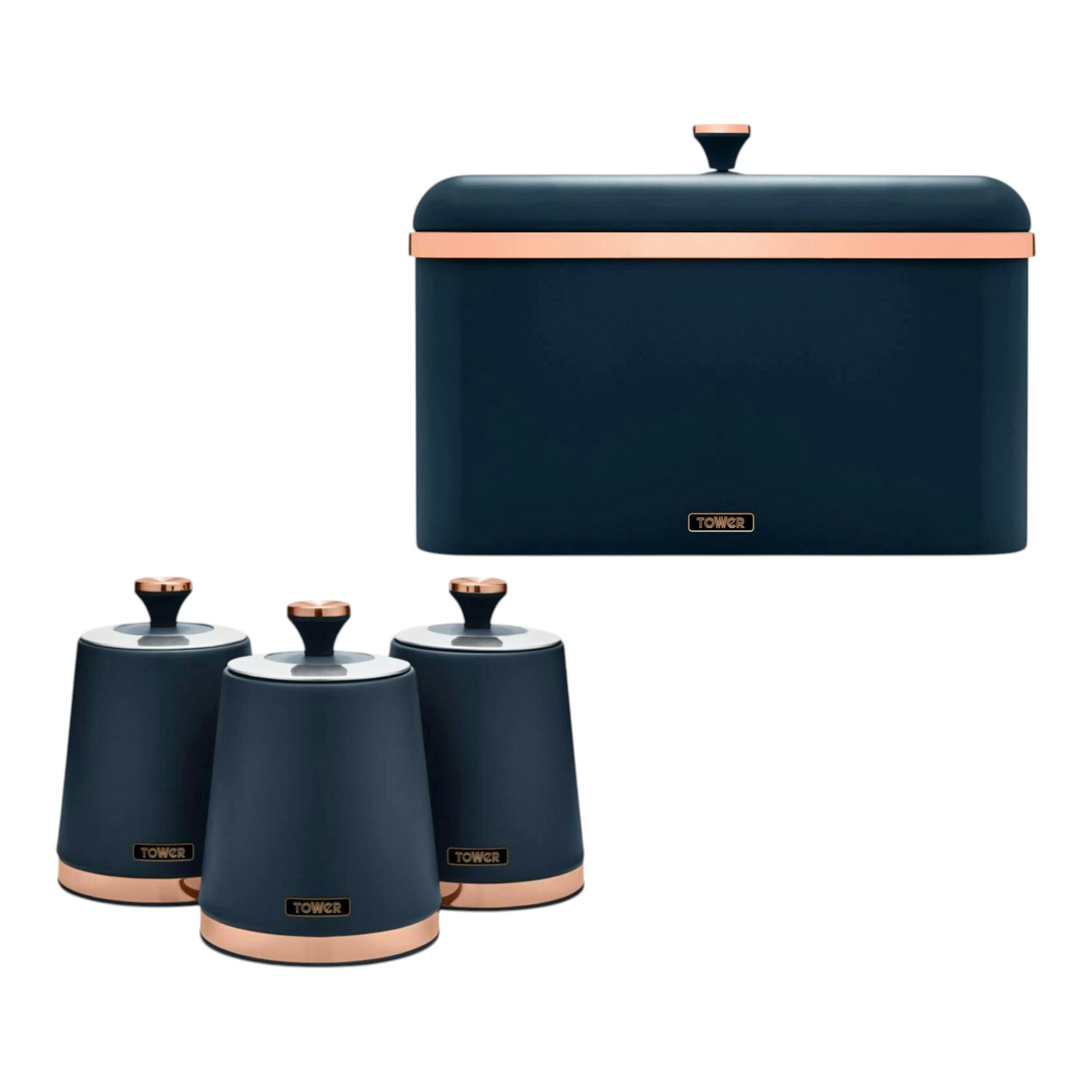 Tower Cavaletto Kitchen Storage Bread Bin Canisters Midnight Blue/Rose Gold , view 1 of 1