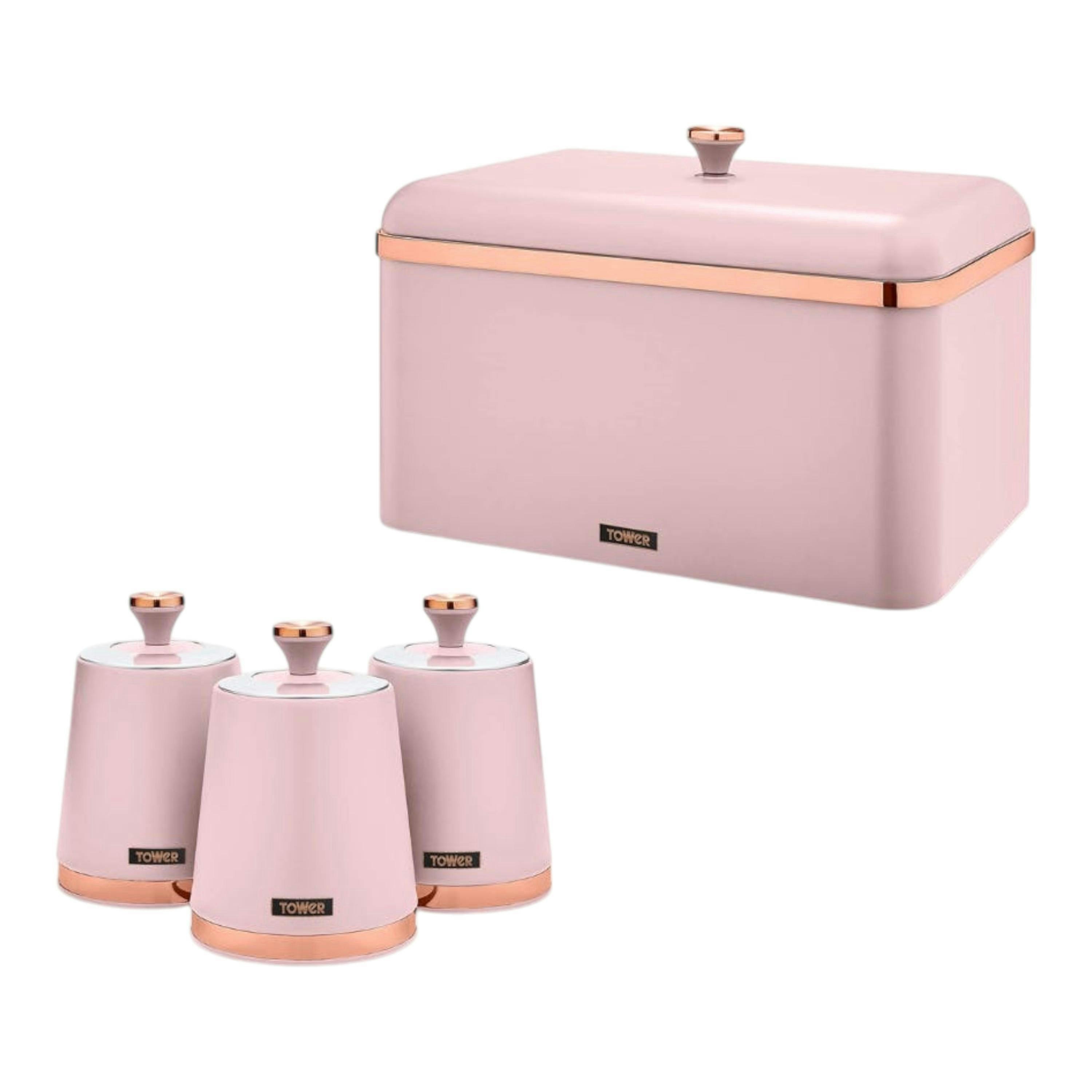 Tower Cavaletto Pink Bread Bin & Tea Coffee Sugar Canisters Kitchen Storage Set , view 1 of 1