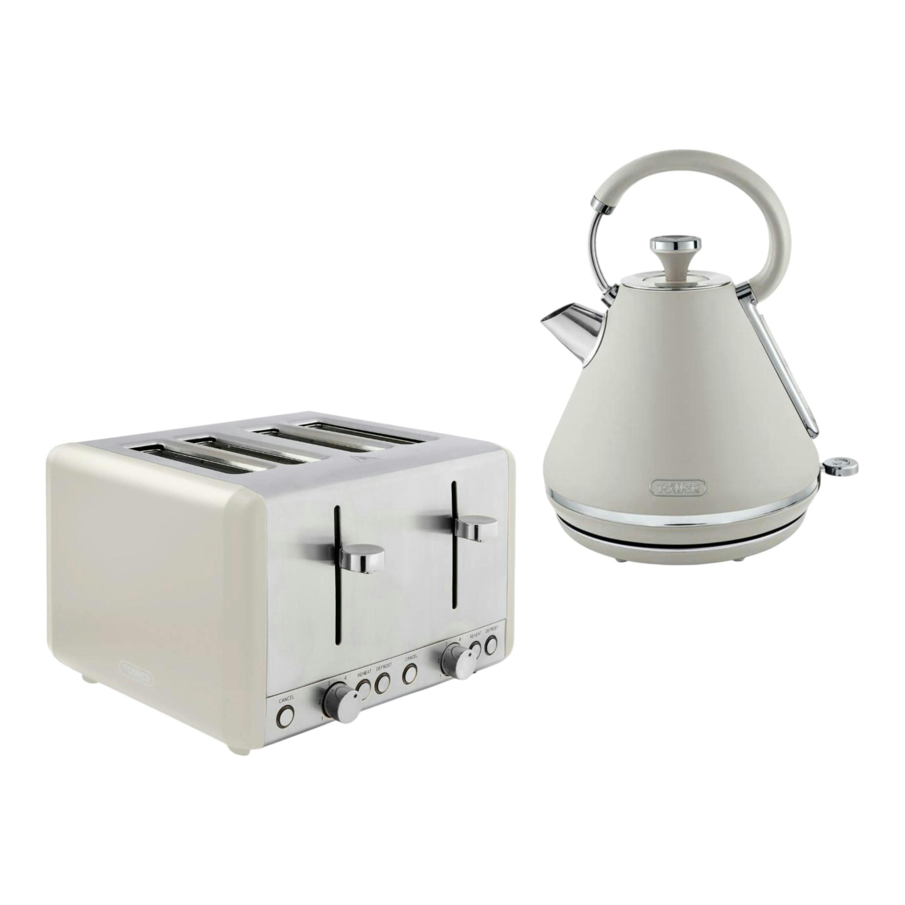 Tower Cavaletto Pyramid Kettle & 4 Slice Toaster Latte with Chrome Accents , view 1 of 1