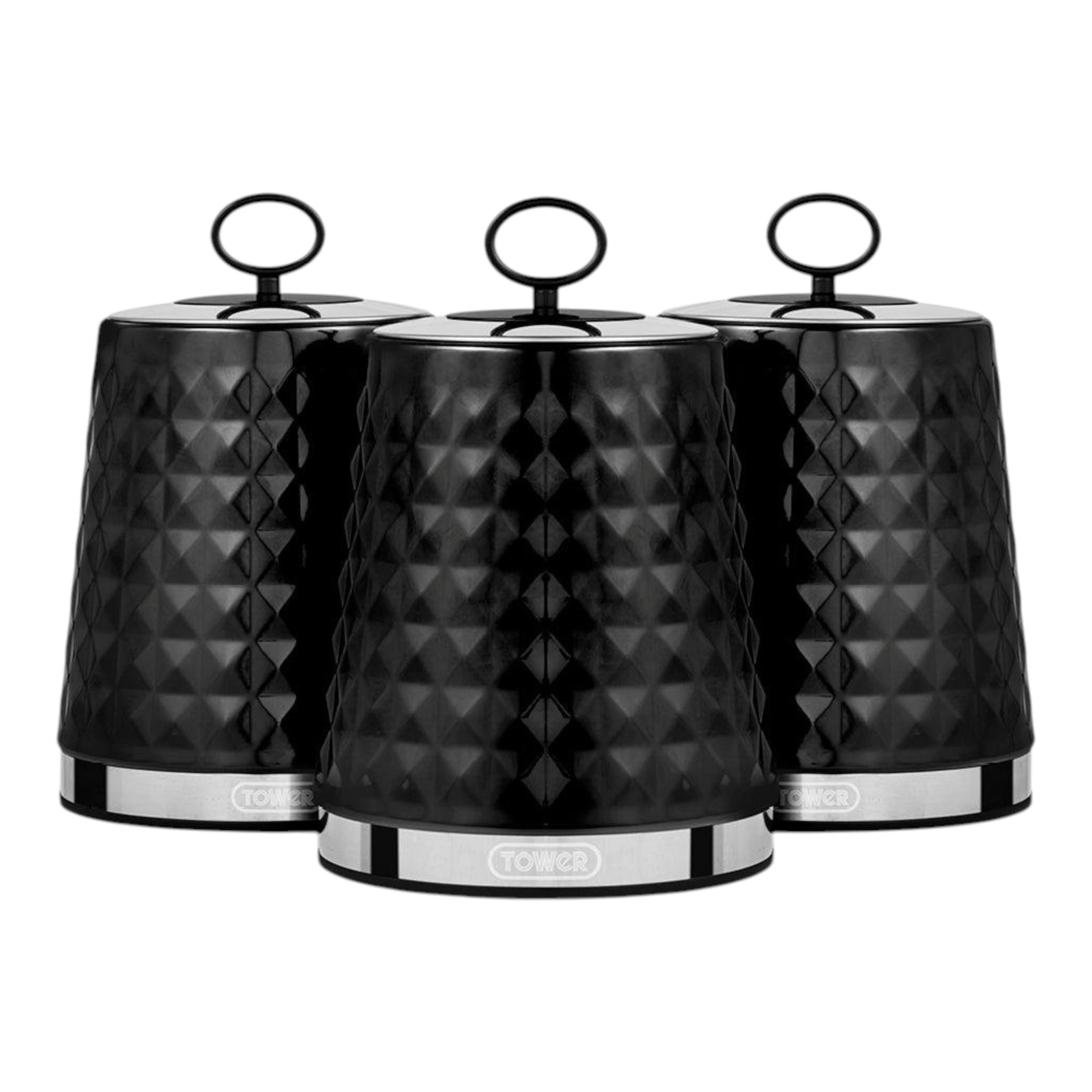 Tower Solitaire Set of 3 Canisters Storage Set Embossed Diamond Design , view 1 of 1