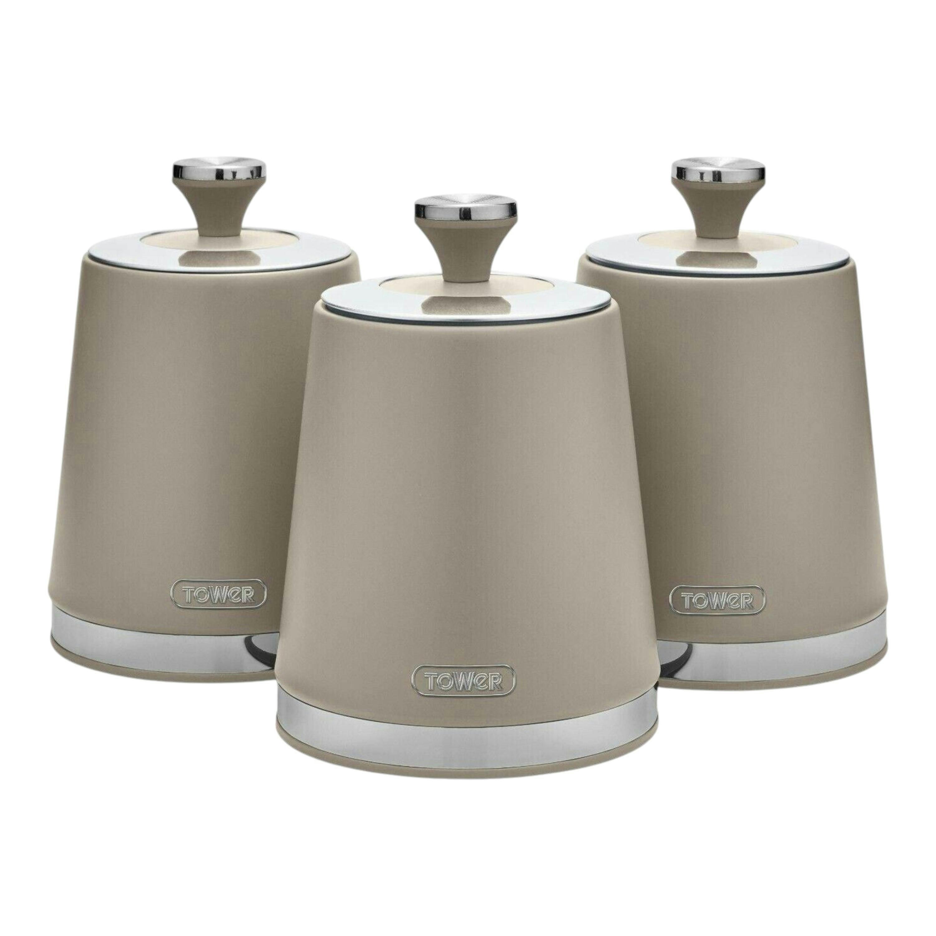 Tower Cavaletto Tea, Coffee & Sugar Storage Canisters in Latte & Chrome Accents , view 1 of 1