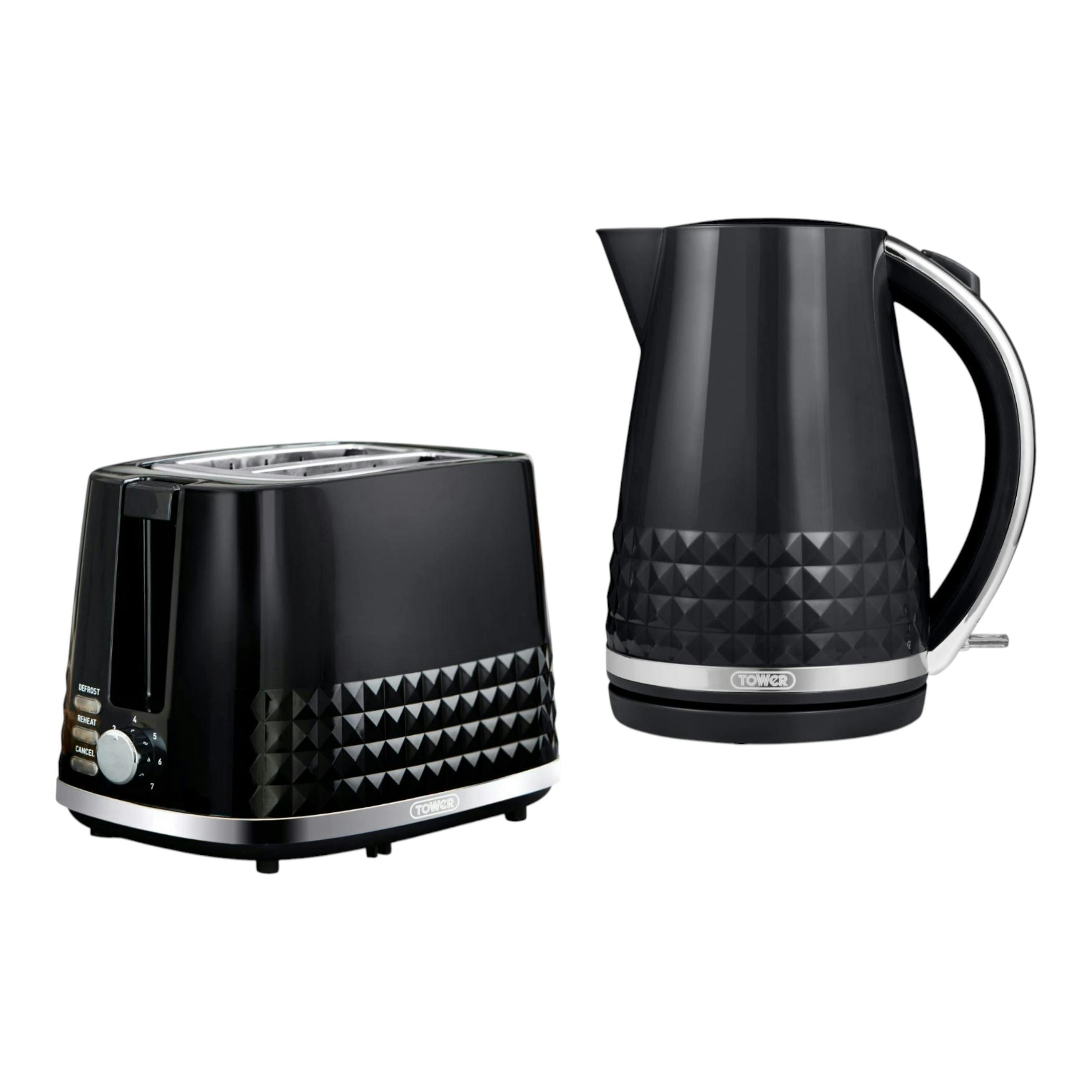 Tower Solitaire Black 1.5L 3KW Jug Kettle & 2 Slice Toaster Matching Set , view 1 of 1