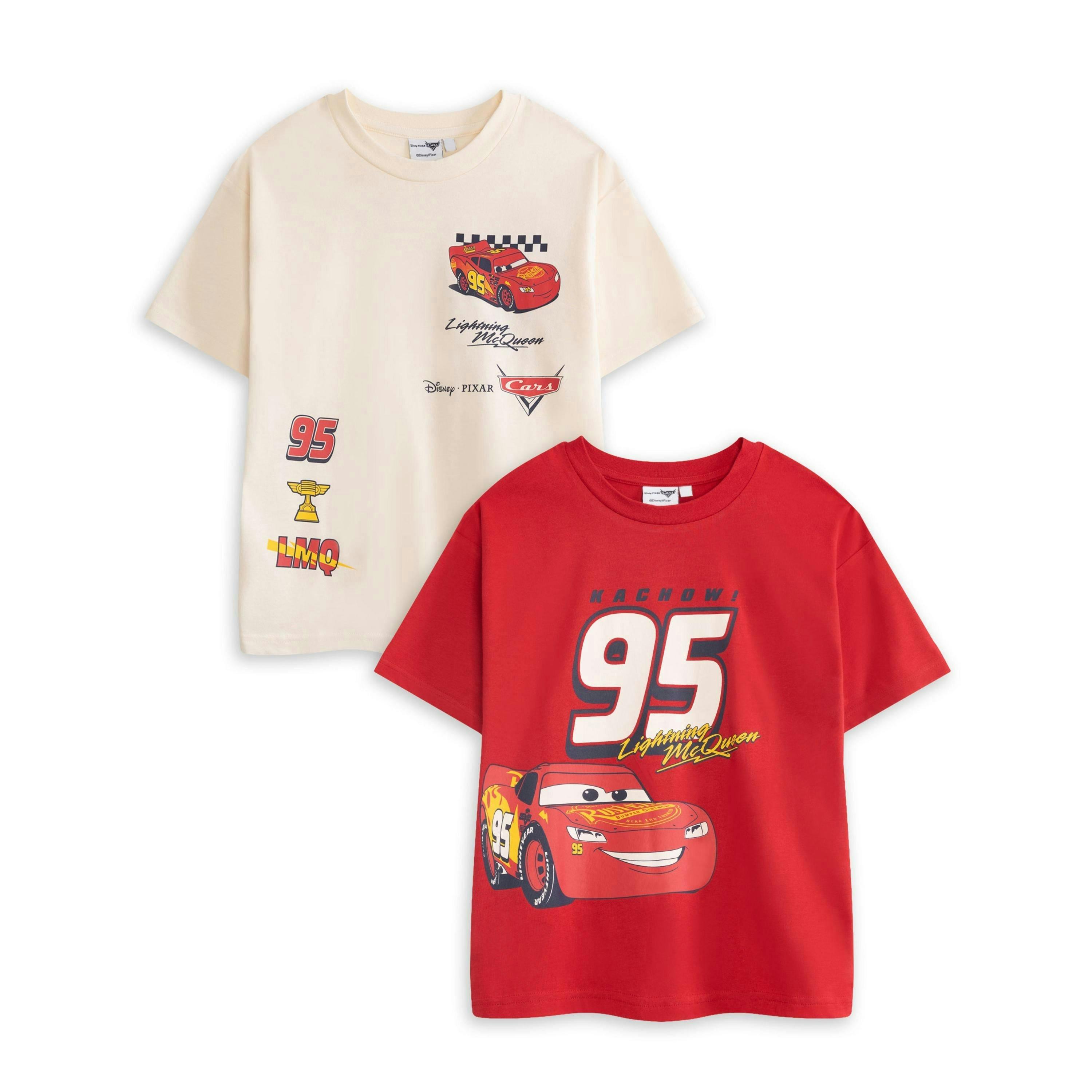 Disney Cars Boys Multicoloured Lightning Mcqueen Multi-Pack of 2 Short-Sleeved T-Shirts by Vanilla Underground , view 1 of 1