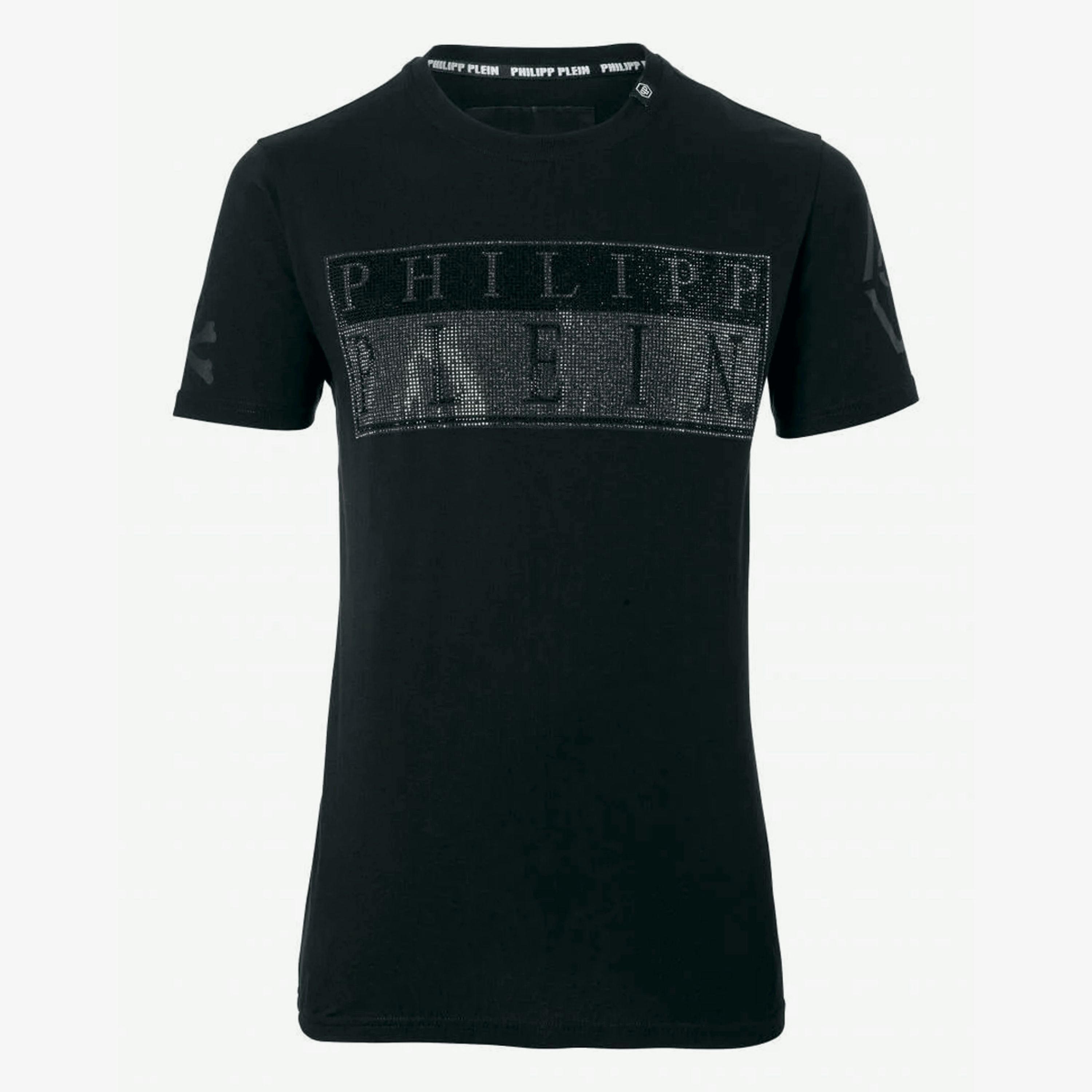 Philipp Plein Mens Monotone Logo Diamante T-Shirt , view 1 of 1