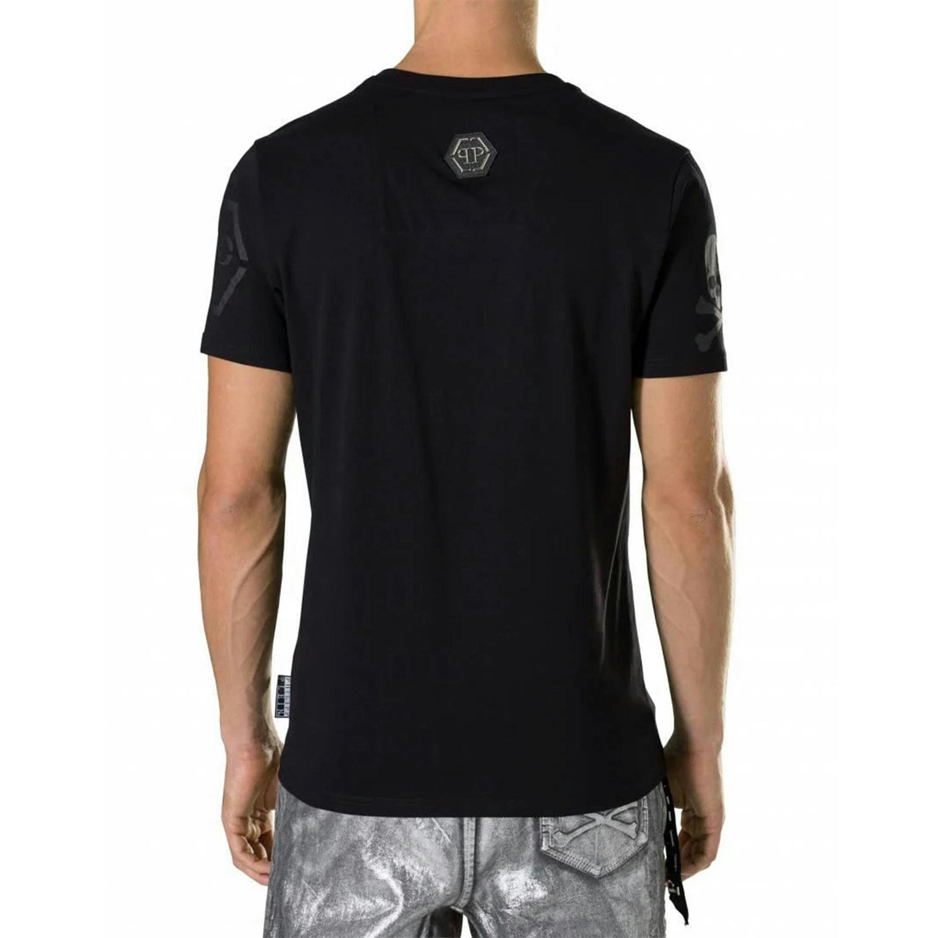 Philipp Plein Mens Monotone Logo Diamante T-Shirt , view 2 of 3