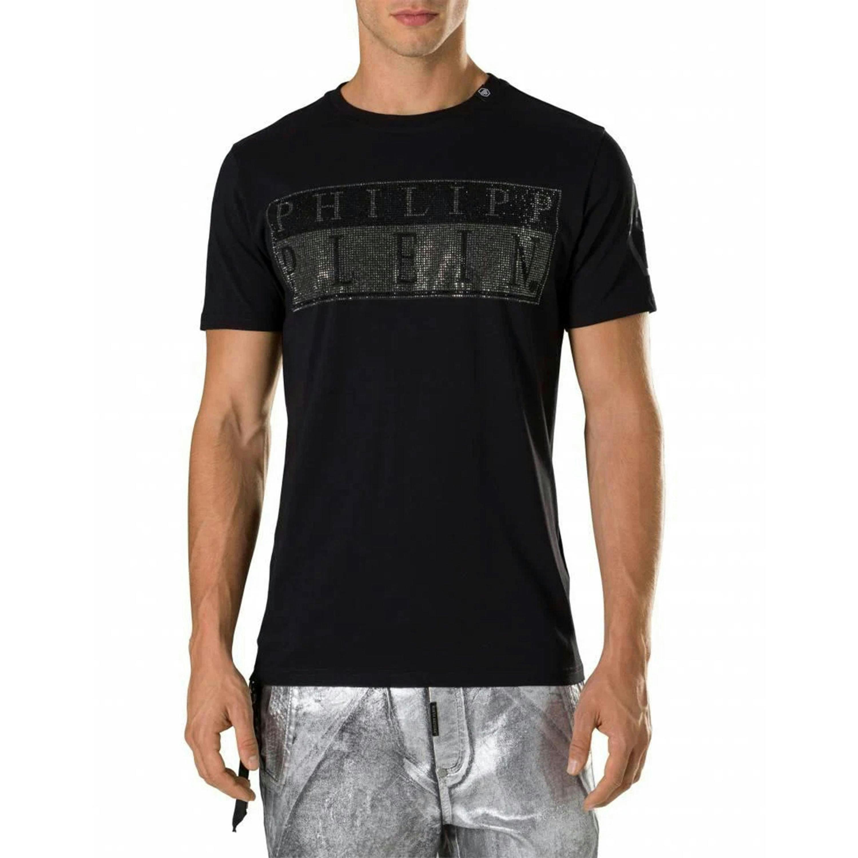 Philipp Plein Mens Monotone Logo Diamante T-Shirt , view 3 of 3