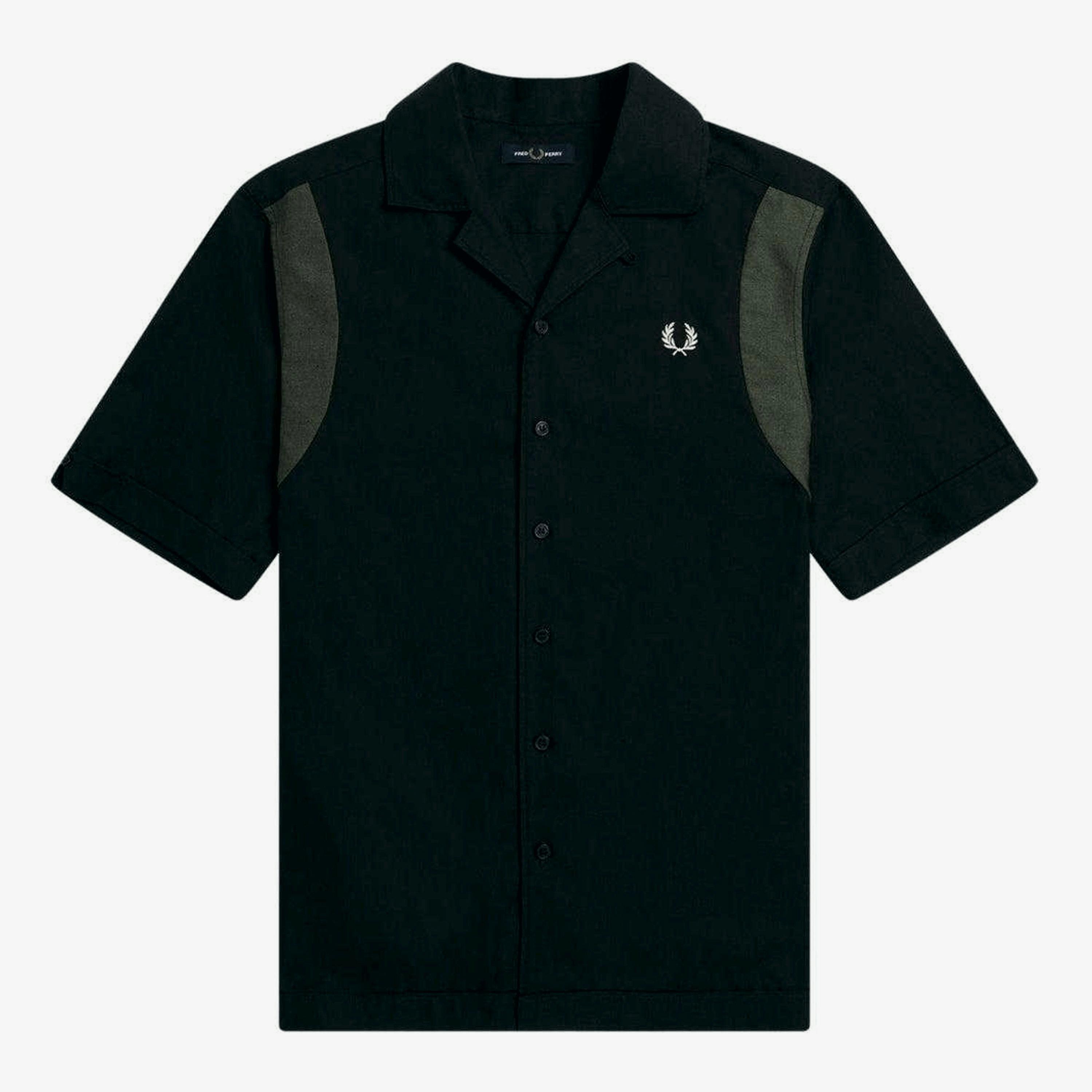 Fred Perry Mens Panelled Short-Sleeved Bowling Shirt , view 1 of 1