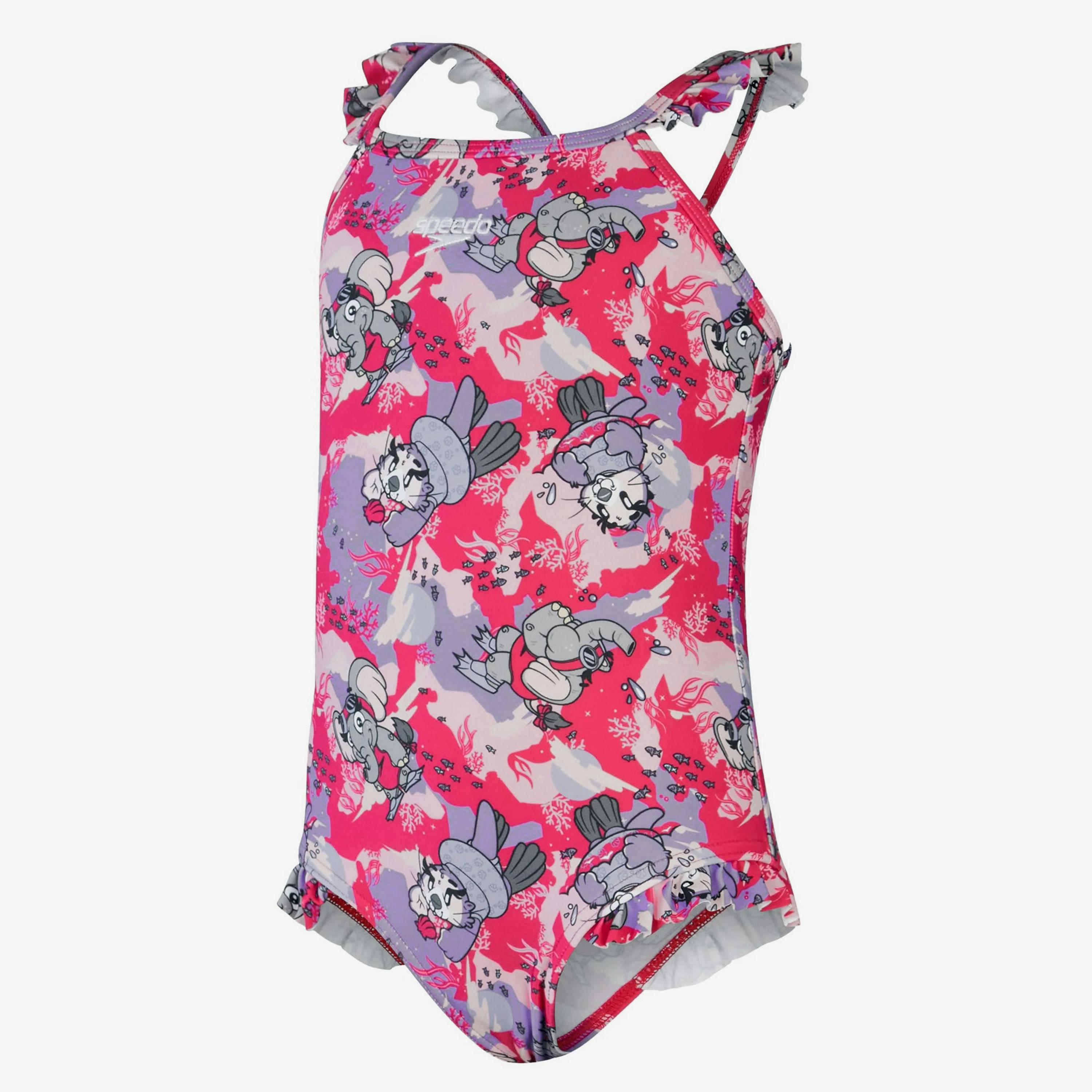Speedo Baby Girls Learn To Swim Printed Thin Strap Frill One Piece Swimsuit , view 1 of 1