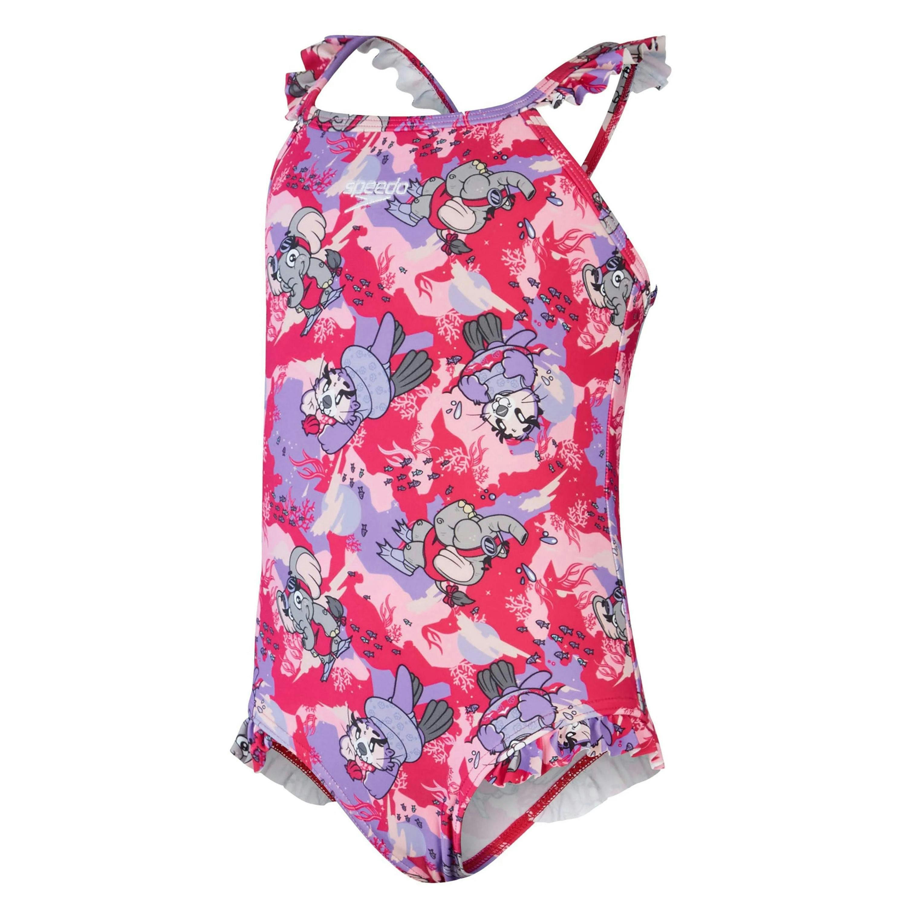 Speedo Baby Girls Learn To Swim Printed Thin Strap Frill One Piece Swimsuit , view 1 of 5