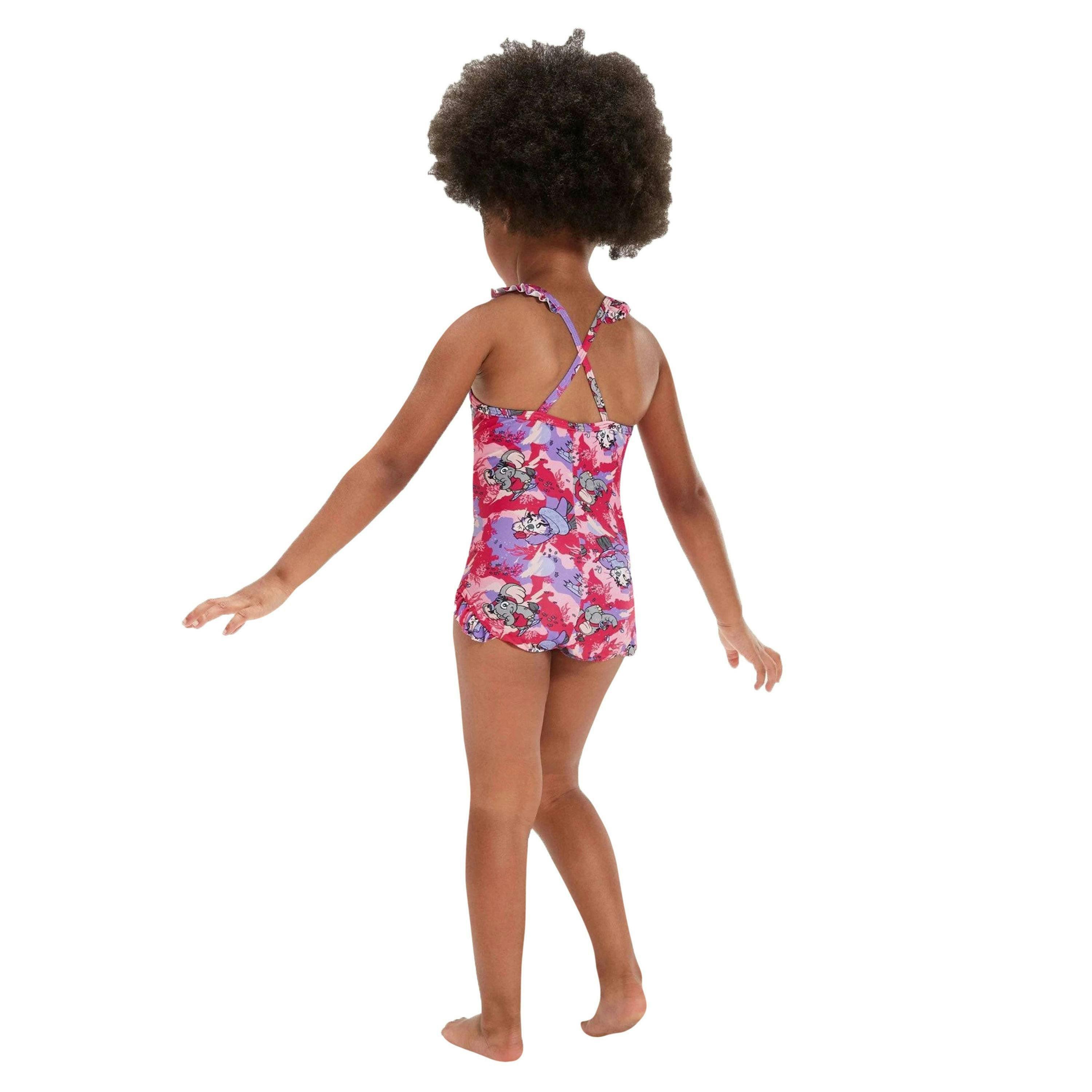 Speedo Baby Girls Learn To Swim Printed Thin Strap Frill One Piece Swimsuit , view 4 of 5