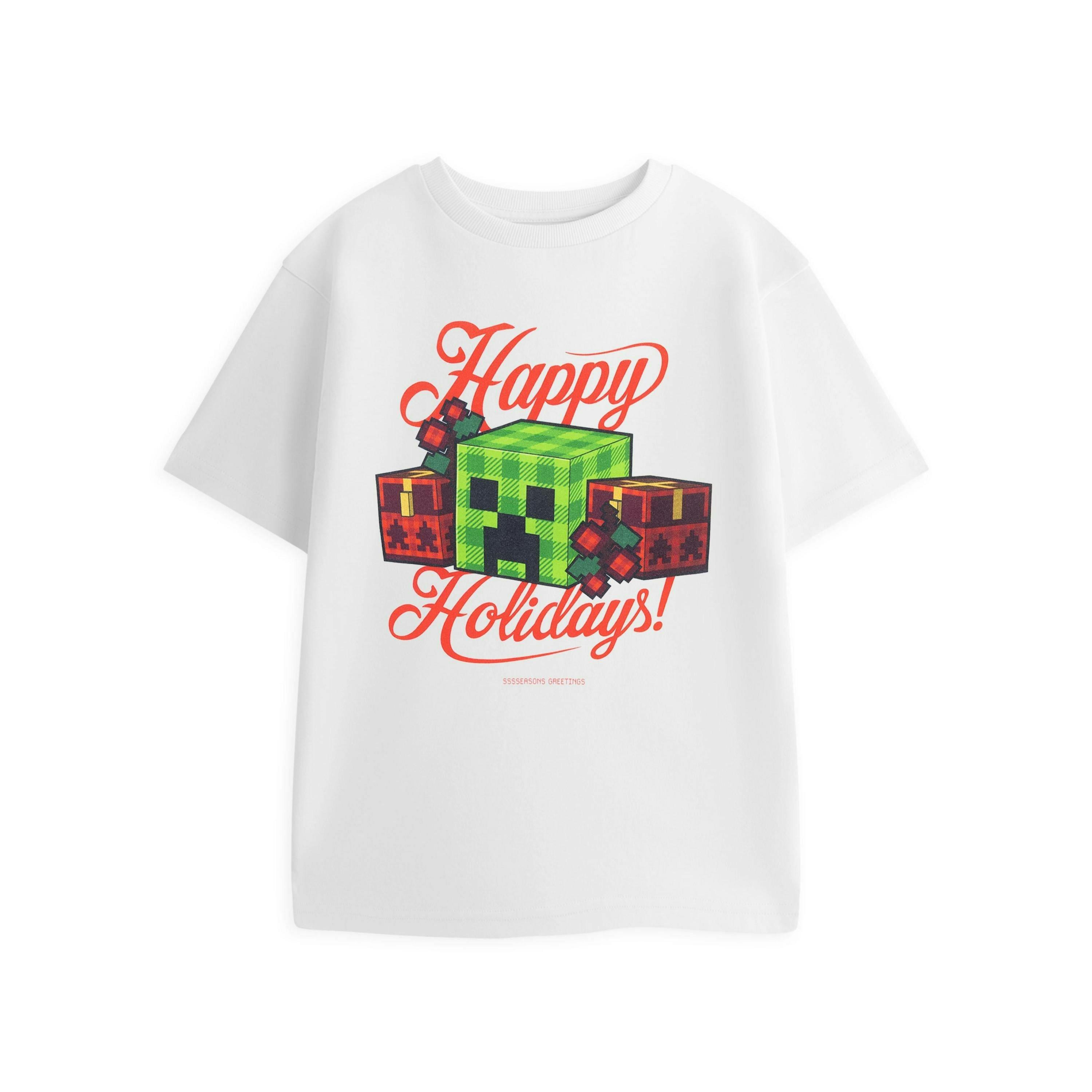 Minecraft Boys White Happy Holidays Short Sleeved T-Shirt by Vanilla Underground , view 1 of 1