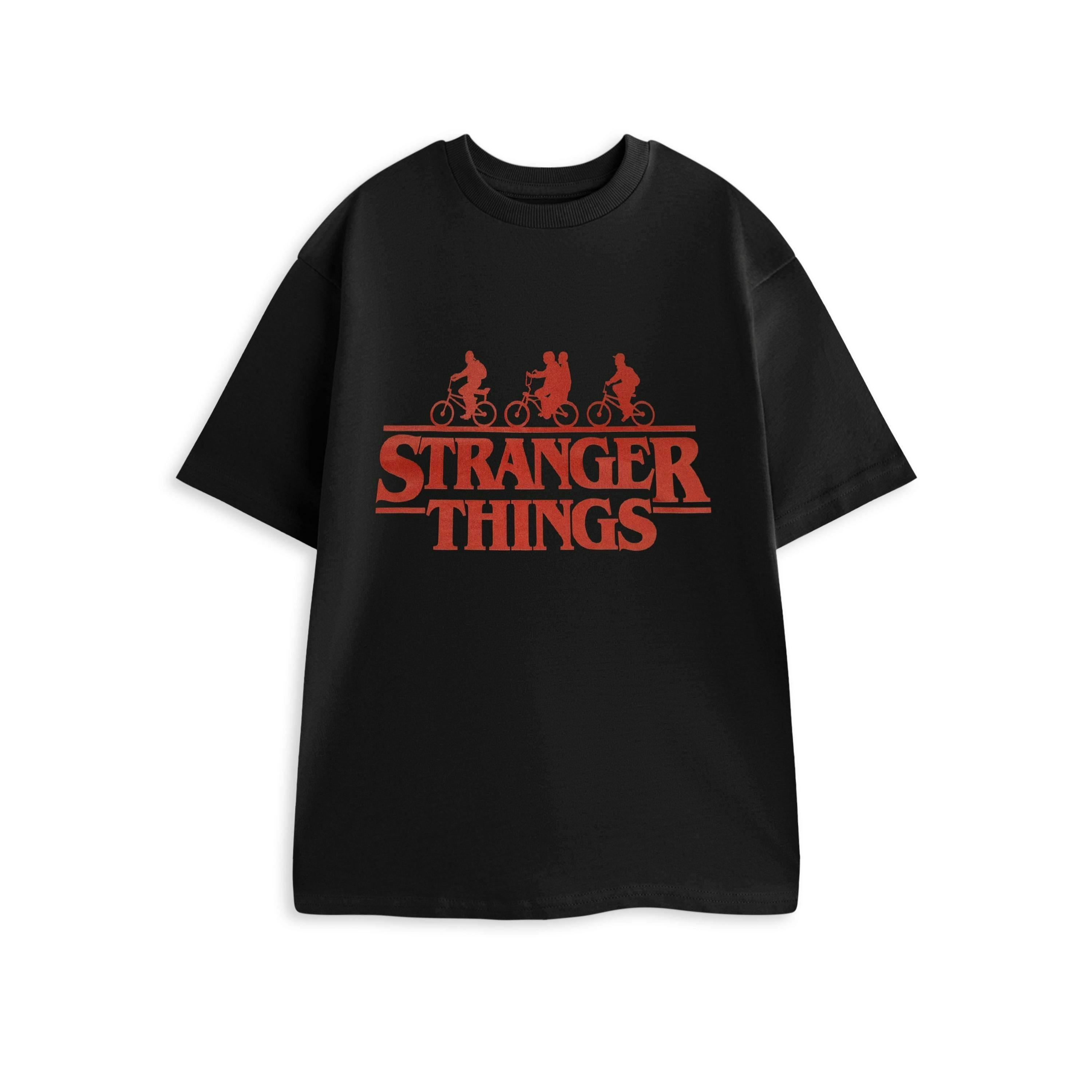 Stranger Things Mens Black Bikes Logo Short Sleeved T-Shirt by Vanilla Underground , view 1 of 1