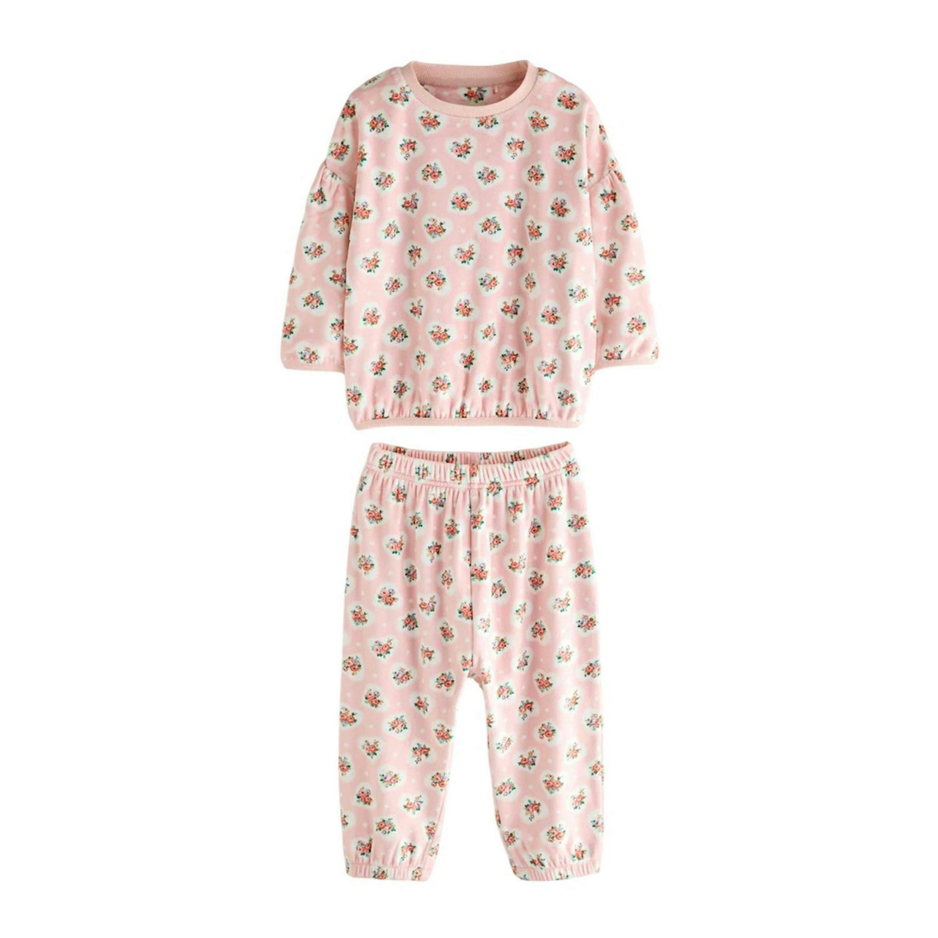 Cath Kidston Girls Cosy Flower & Heart Fleece Pyjama Set , view 1 of 3