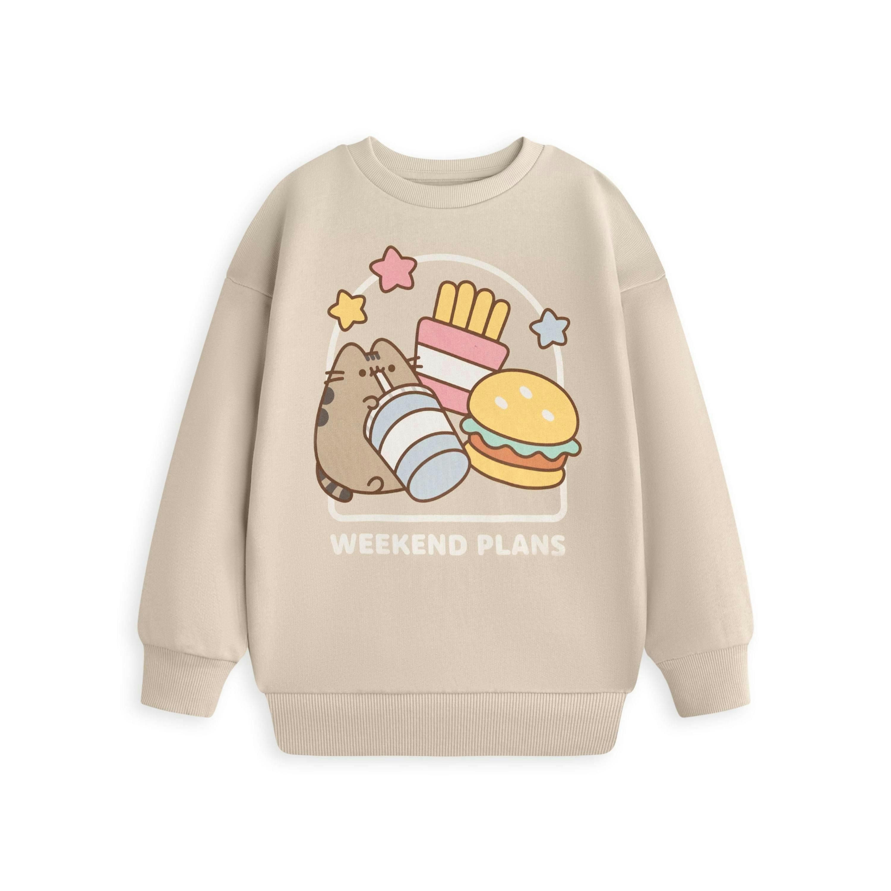 Pusheen Girls Beige Weekend Plans Sweatshirt by Vanilla Underground , view 1 of 1