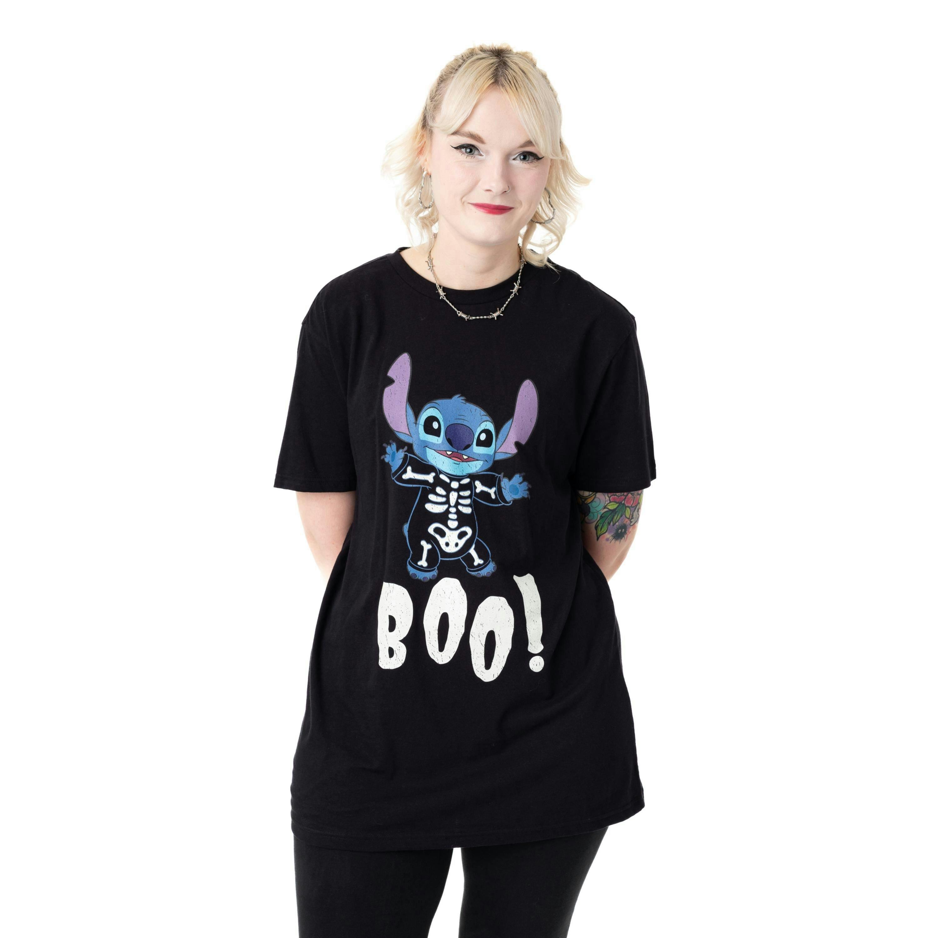 Disney Lilo & Stitch Womens Black Boo Short Sleeved T-Shirt by Vanilla Underground , view 1 of 1