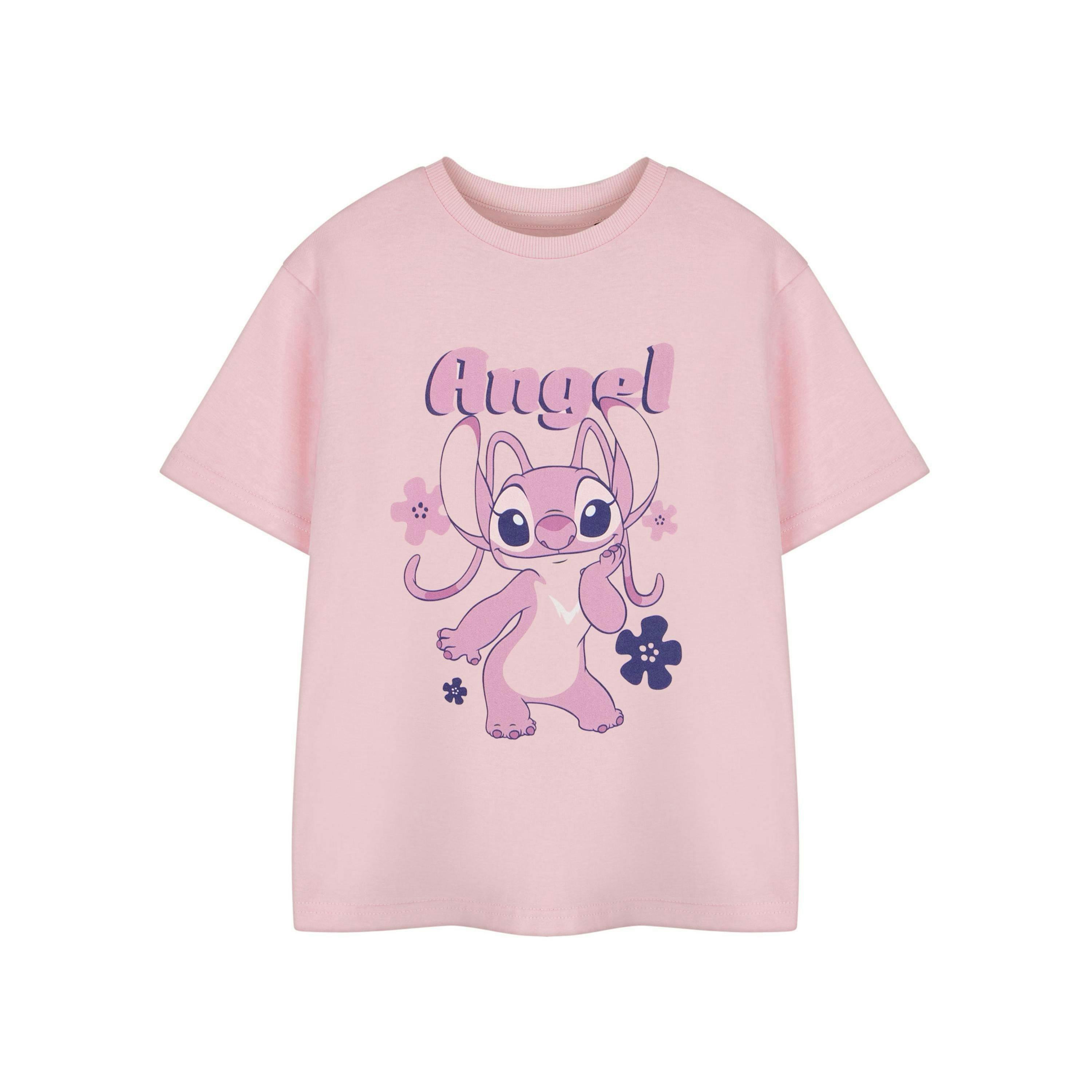 Disney Lilo & Stitch Girls Pink Angel Short Sleeved T-Shirt by Vanilla Underground , view 1 of 1